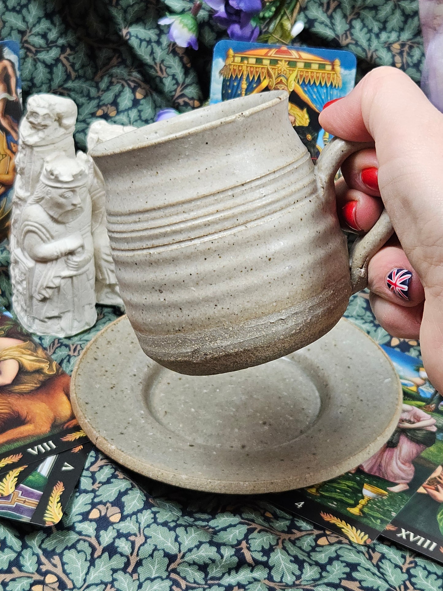 Vintage studio pottery Tea pair - medieval style mug and saucer