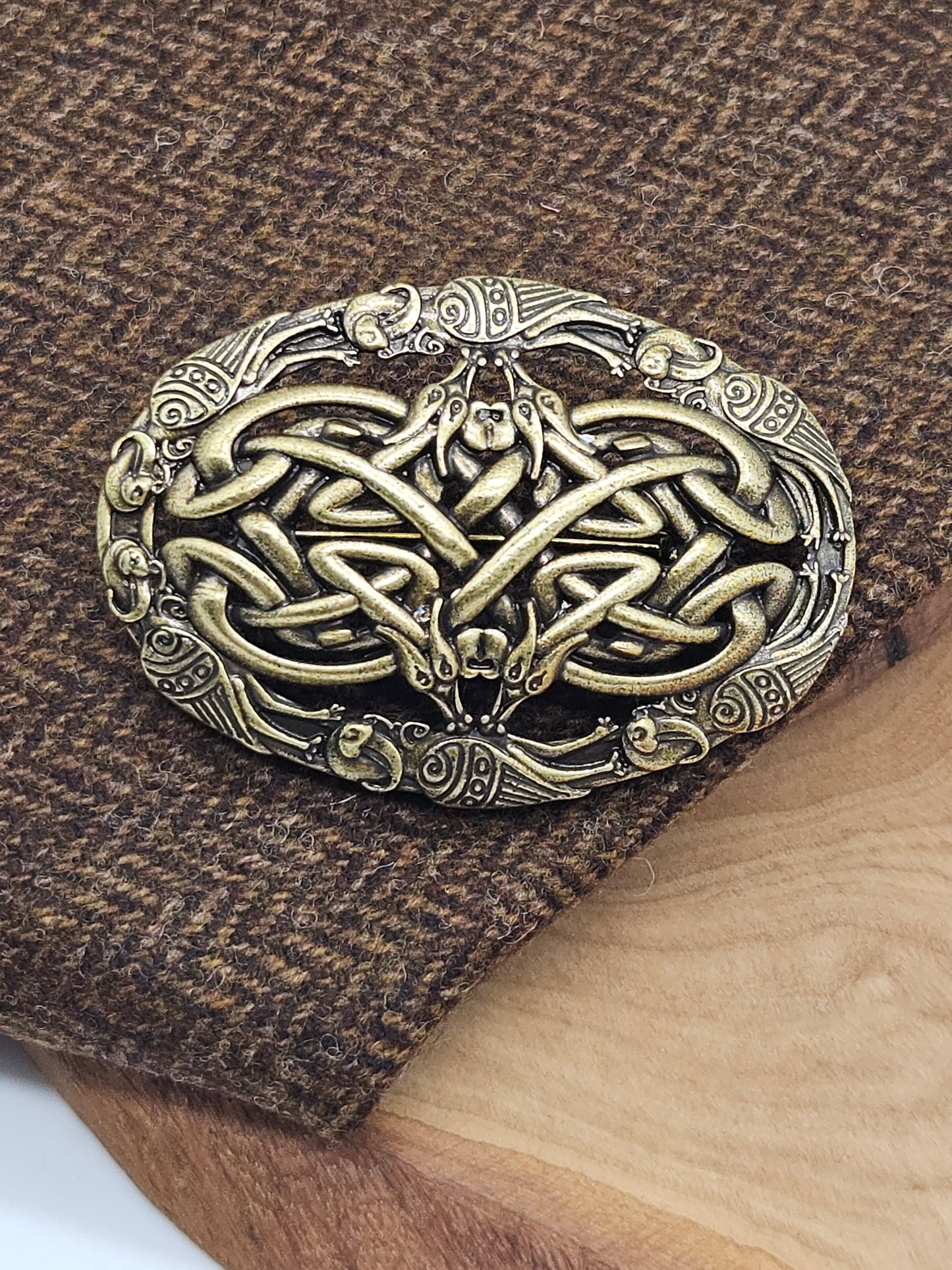 Large Vintage Viking style Brooch Bronze colour