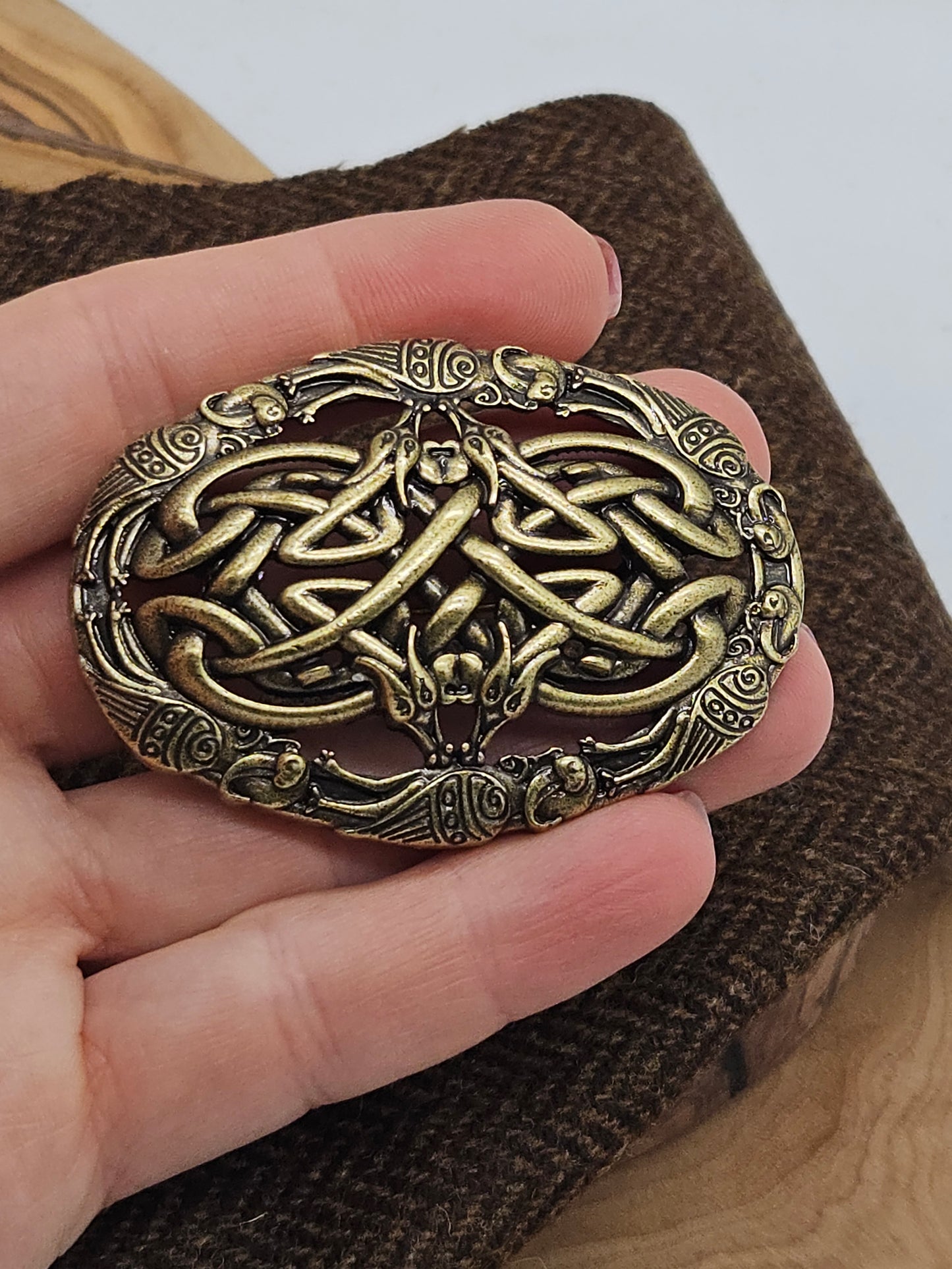 Large Vintage Viking style Brooch Bronze colour