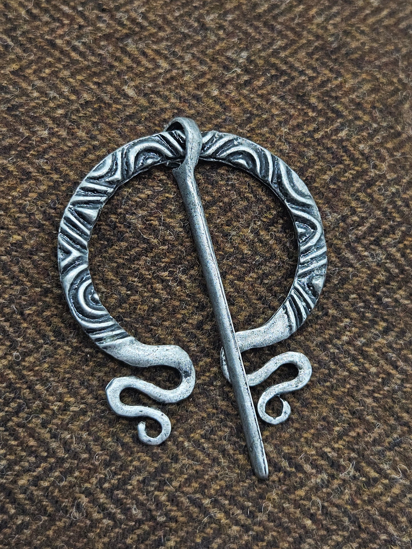 Viking Celtic Medieval style round Fibula Brooch antique silver, K8