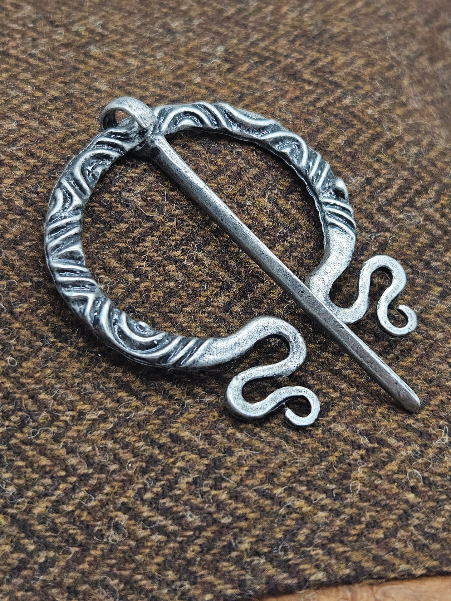 Viking Celtic Medieval style round Fibula Brooch antique silver, K8