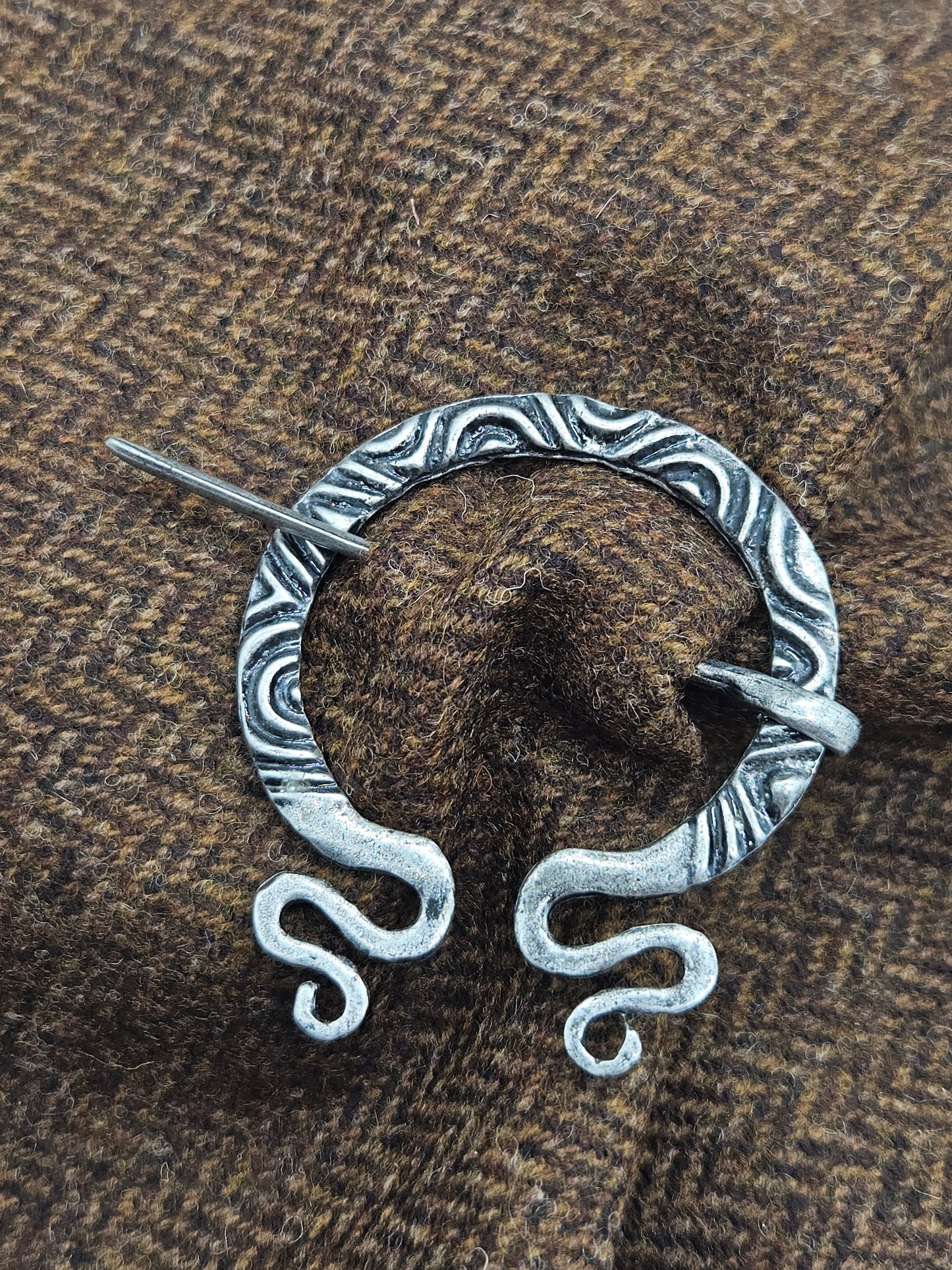 Viking Celtic Medieval style round Fibula Brooch antique silver, K8