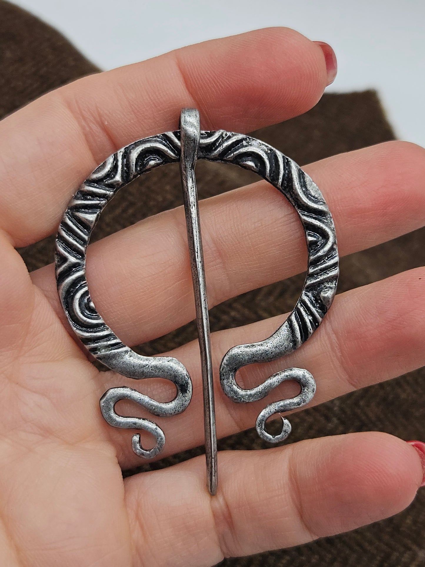 Viking Celtic Medieval style round Fibula Brooch antique silver, K8