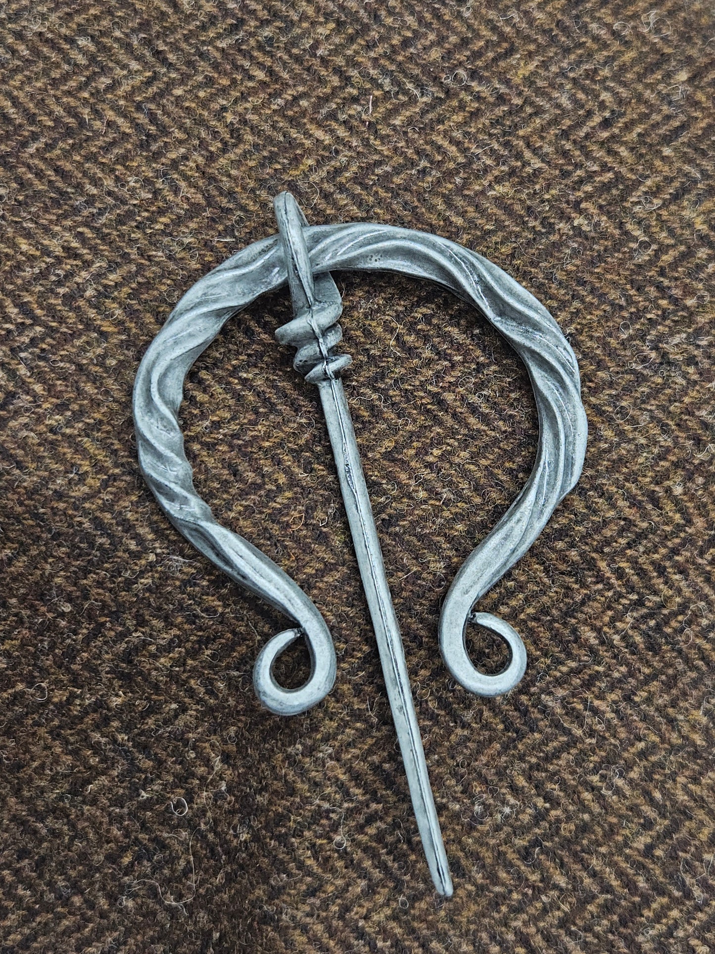 Viking Celtic Medieval style round Fibula Brooch antique silver, K9