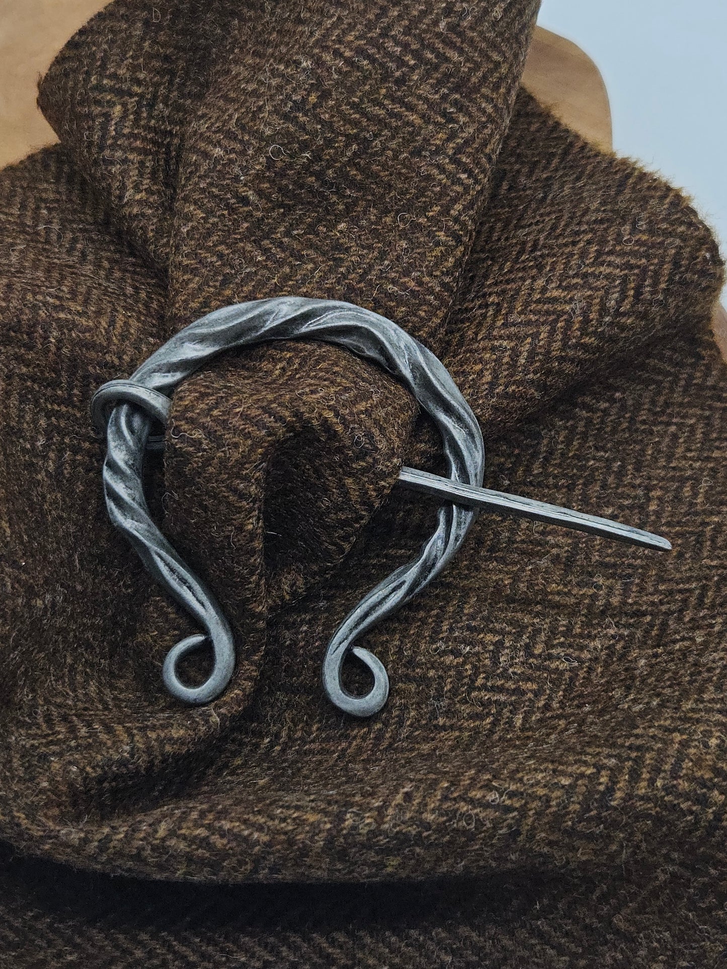 Viking Celtic Medieval style round Fibula Brooch antique silver, K9