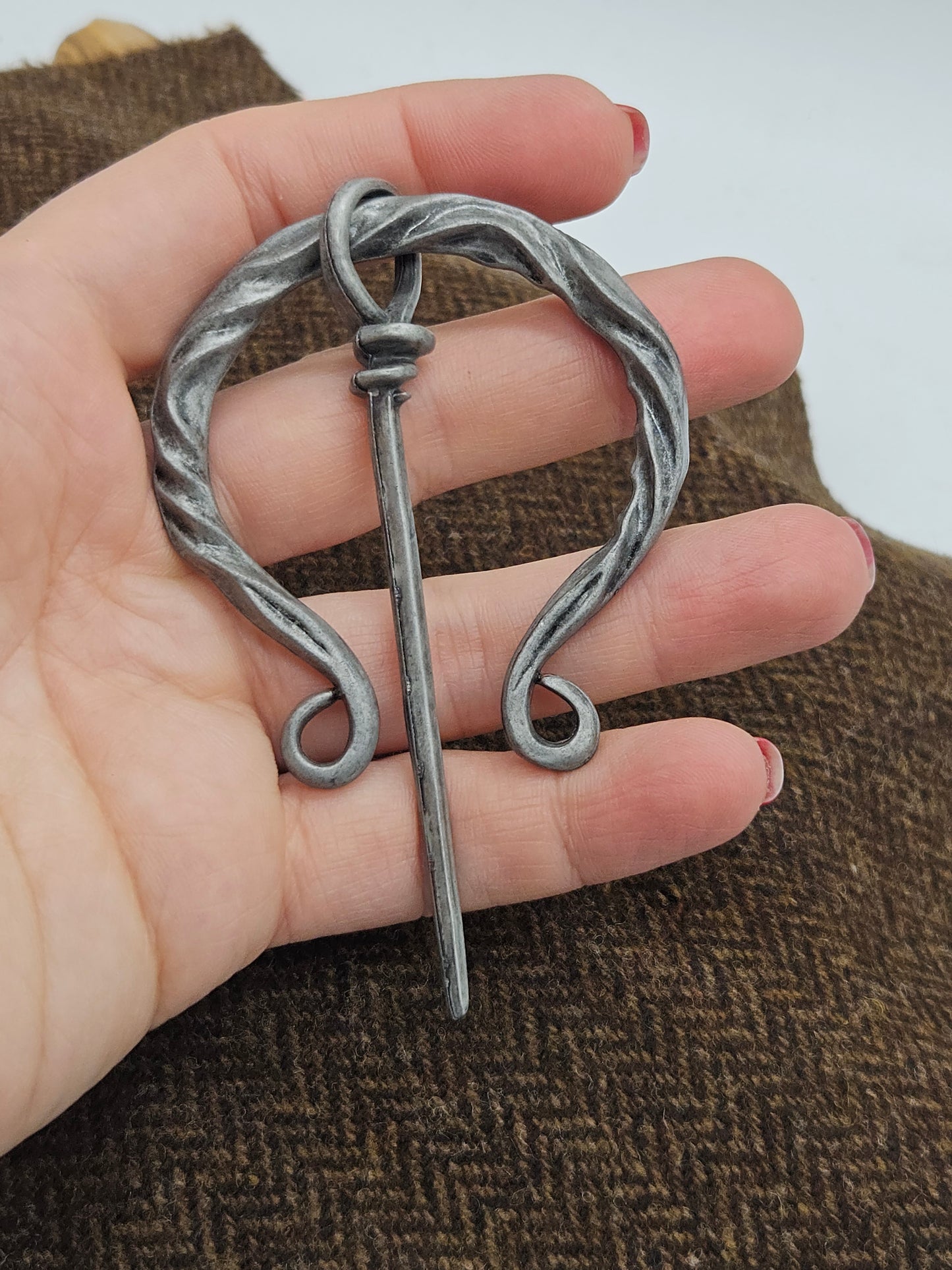 Viking Celtic Medieval style round Fibula Brooch antique silver, K9