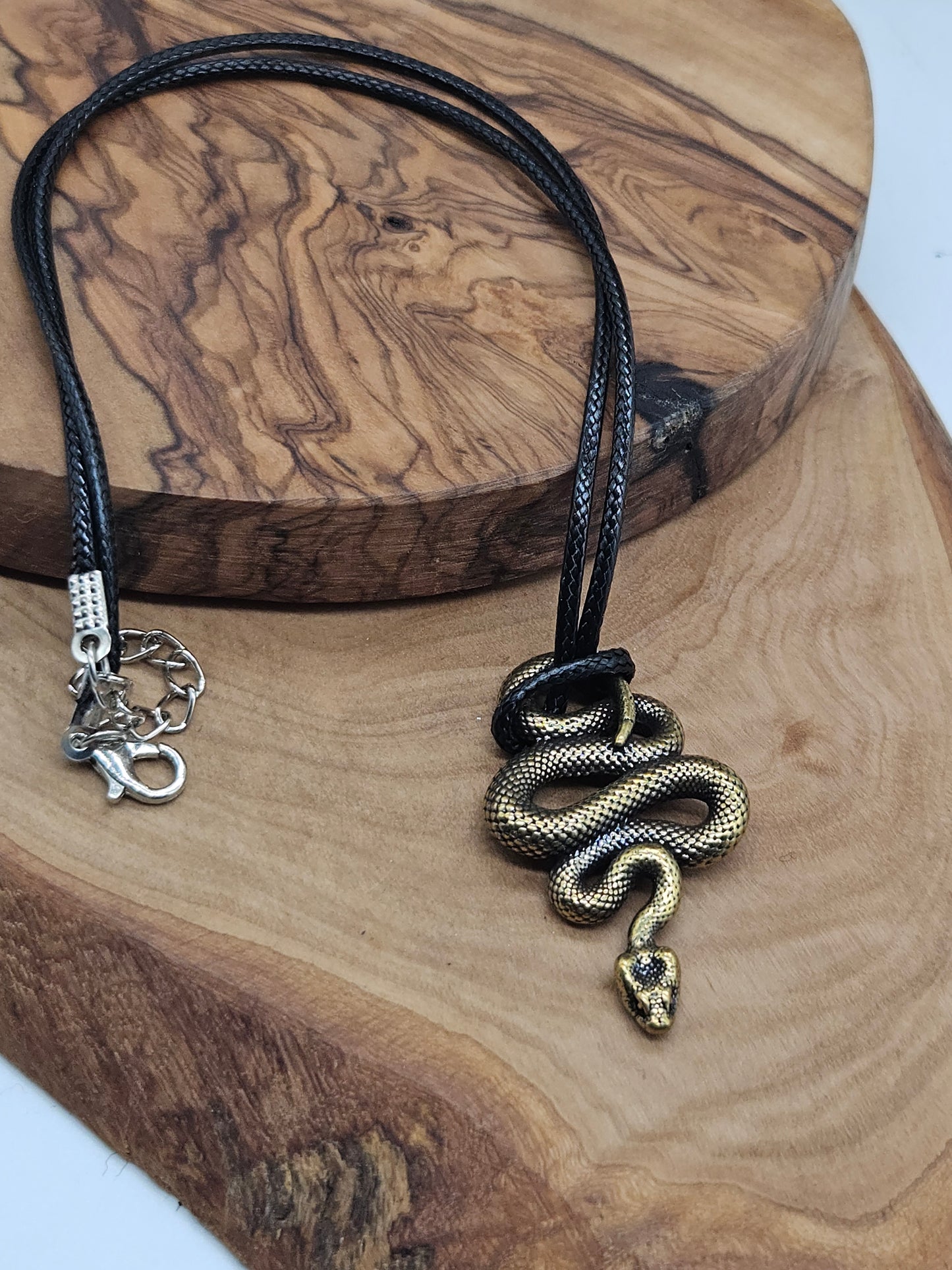 Snake Pendant Necklace with eco leather lace- Men's & Women's Jewelry, New