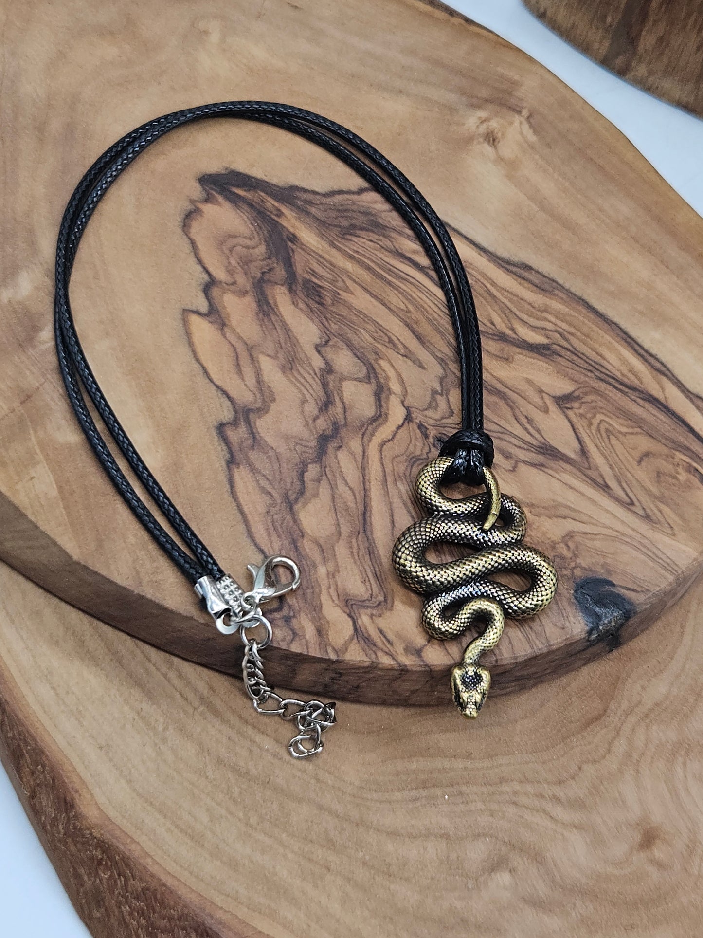 Snake Pendant Necklace with eco leather lace- Men's & Women's Jewelry, New