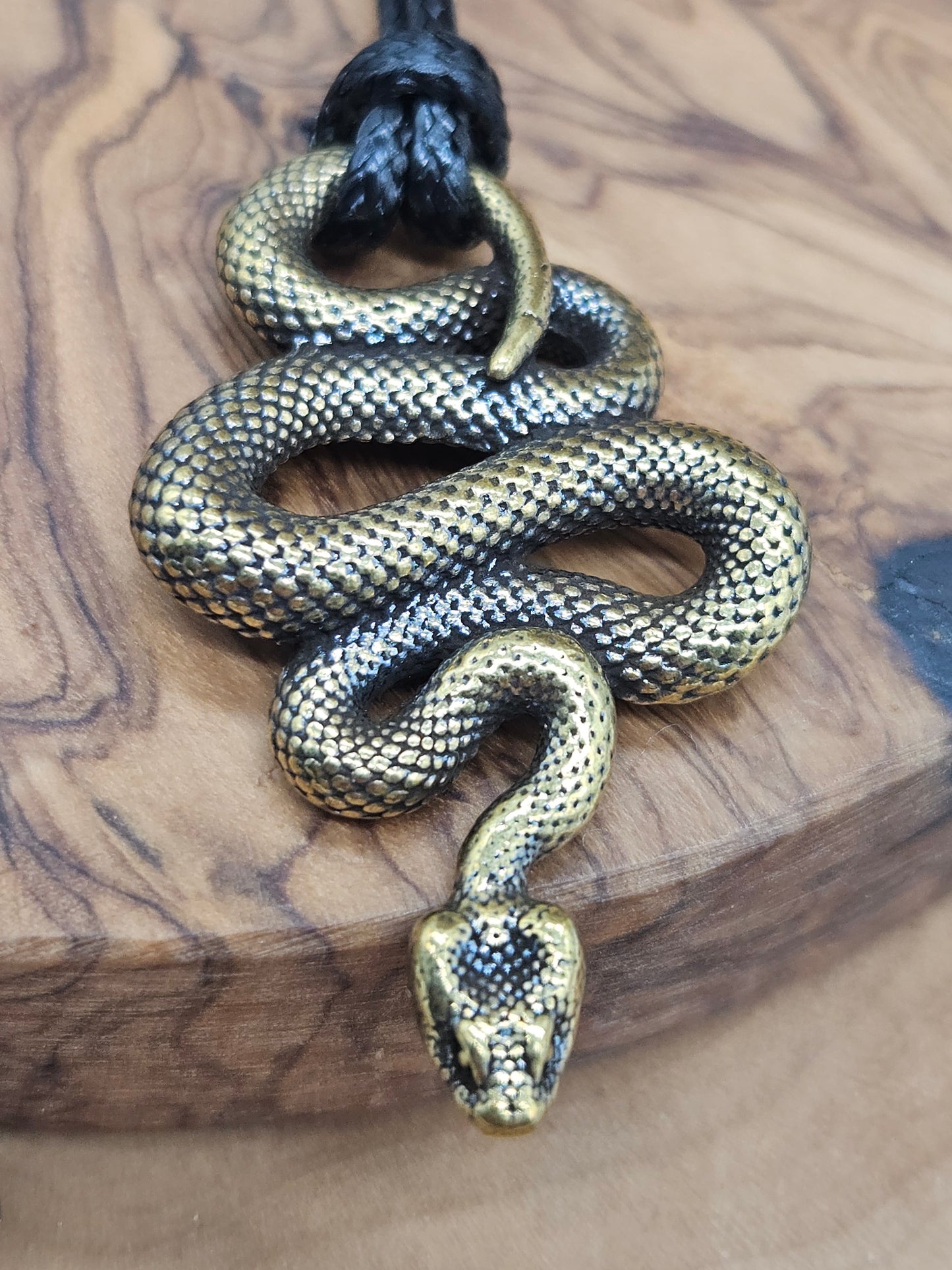 Snake Pendant Necklace with eco leather lace- Men's & Women's Jewelry, New