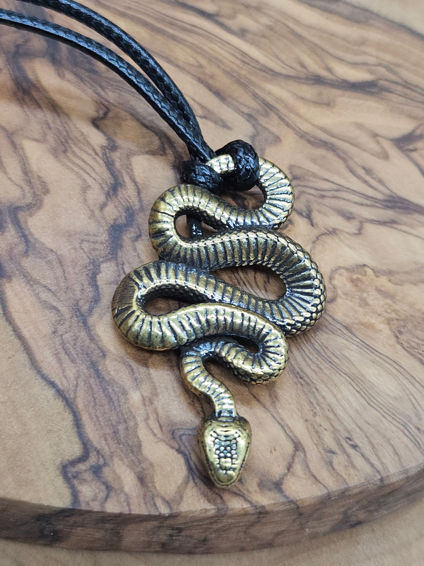 Snake Pendant Necklace with eco leather lace- Men's & Women's Jewelry, New