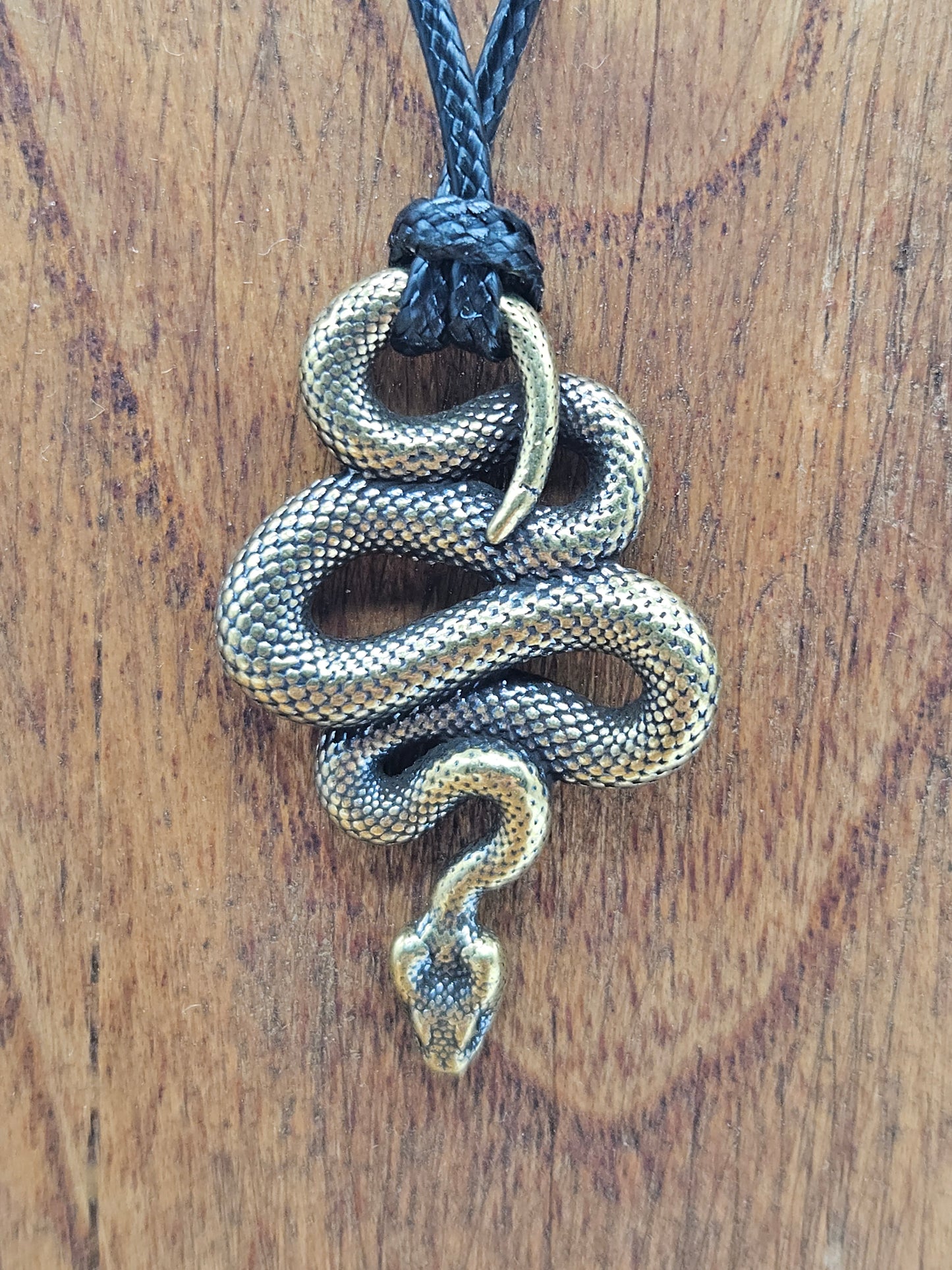 Snake Pendant Necklace with eco leather lace- Men's & Women's Jewelry, New