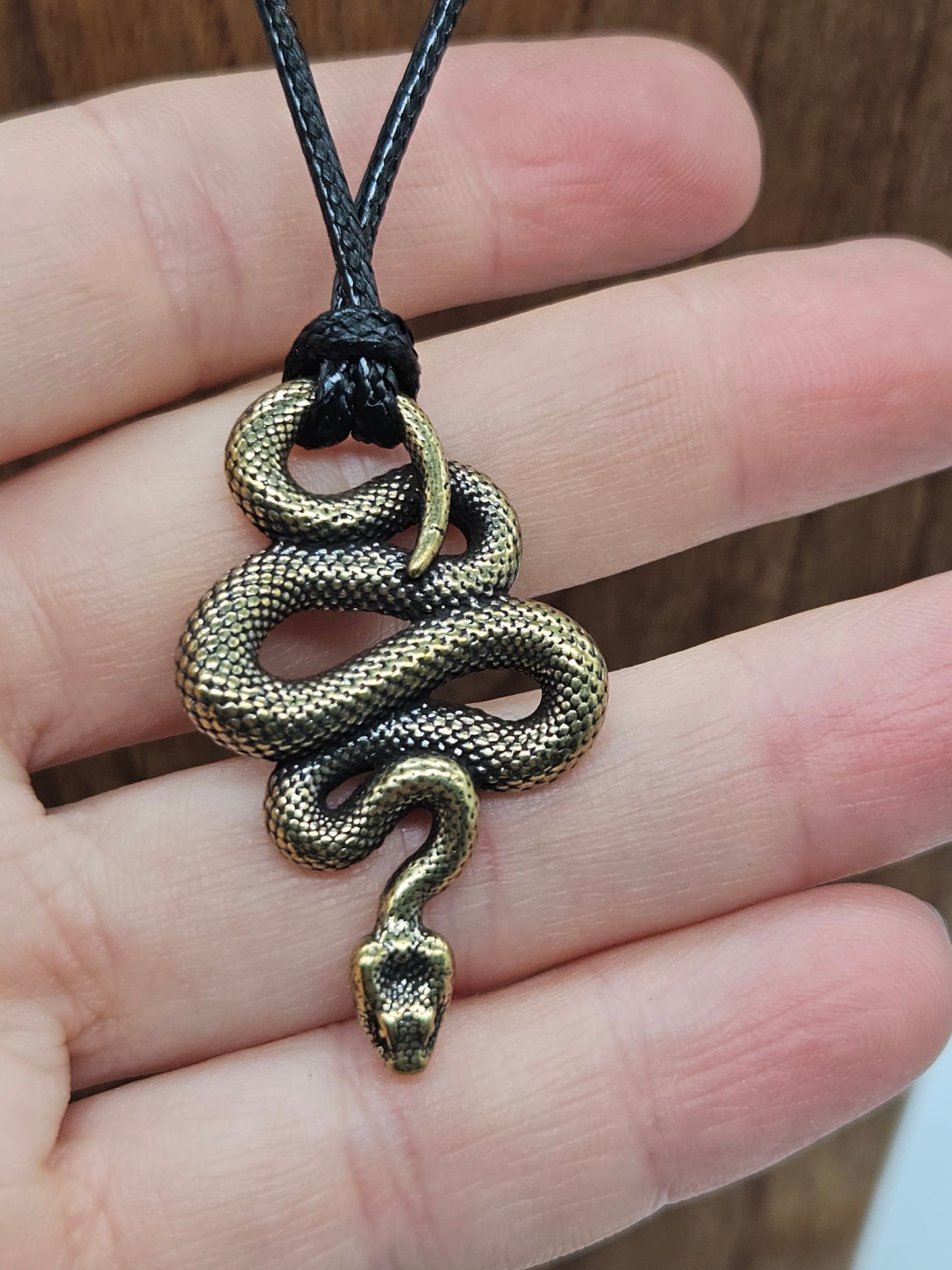 Snake Pendant Necklace with eco leather lace- Men's & Women's Jewelry, New