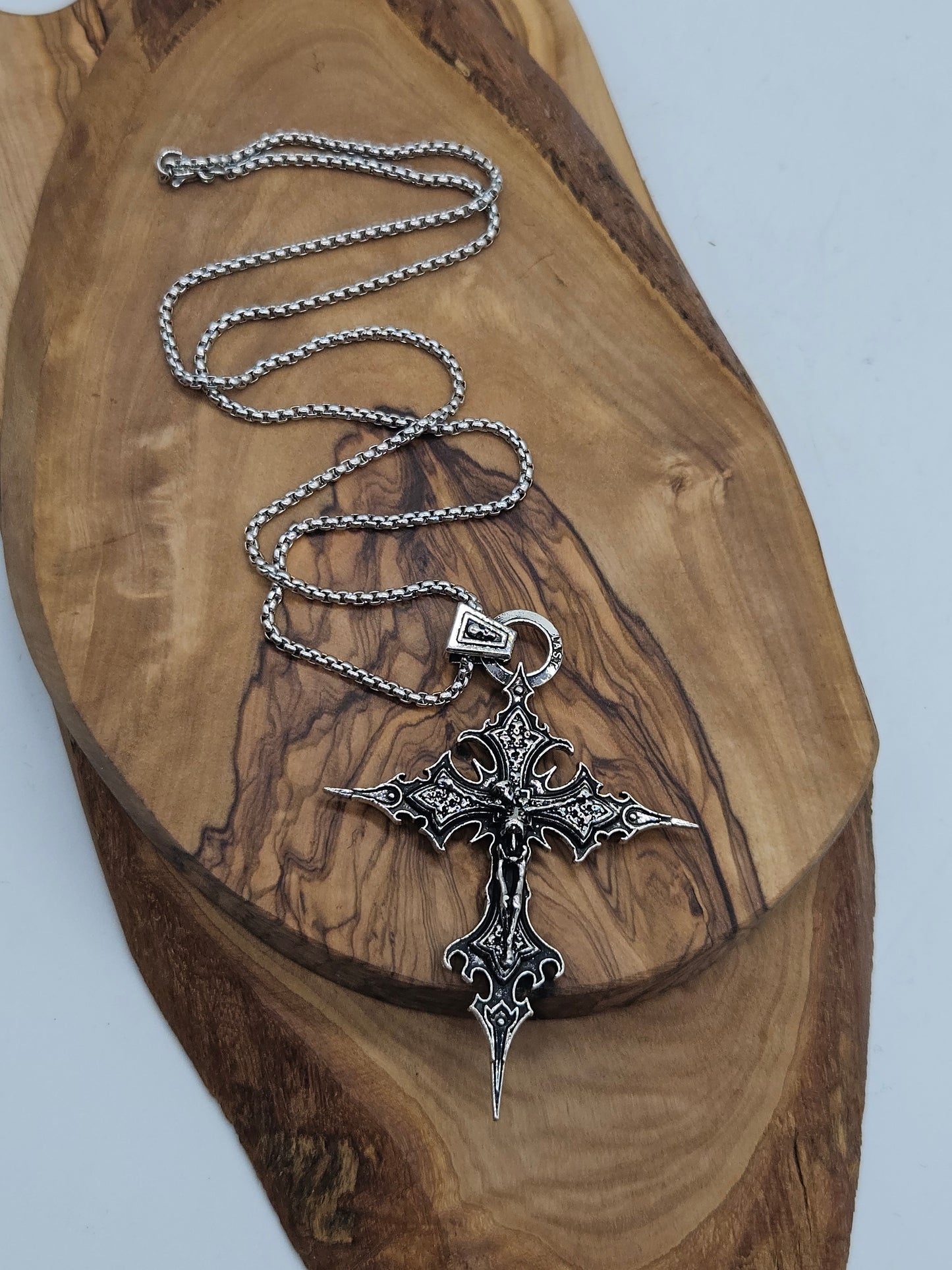 Large Gothic Cross pendant with chain, New K18