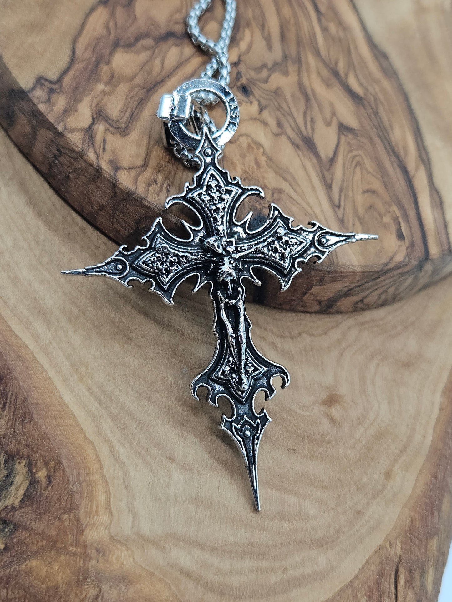Large Gothic Cross pendant with chain, New K18