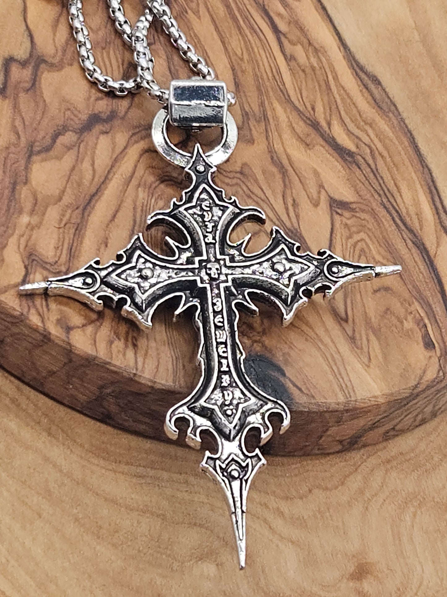 Large Gothic Cross pendant with chain, New K18