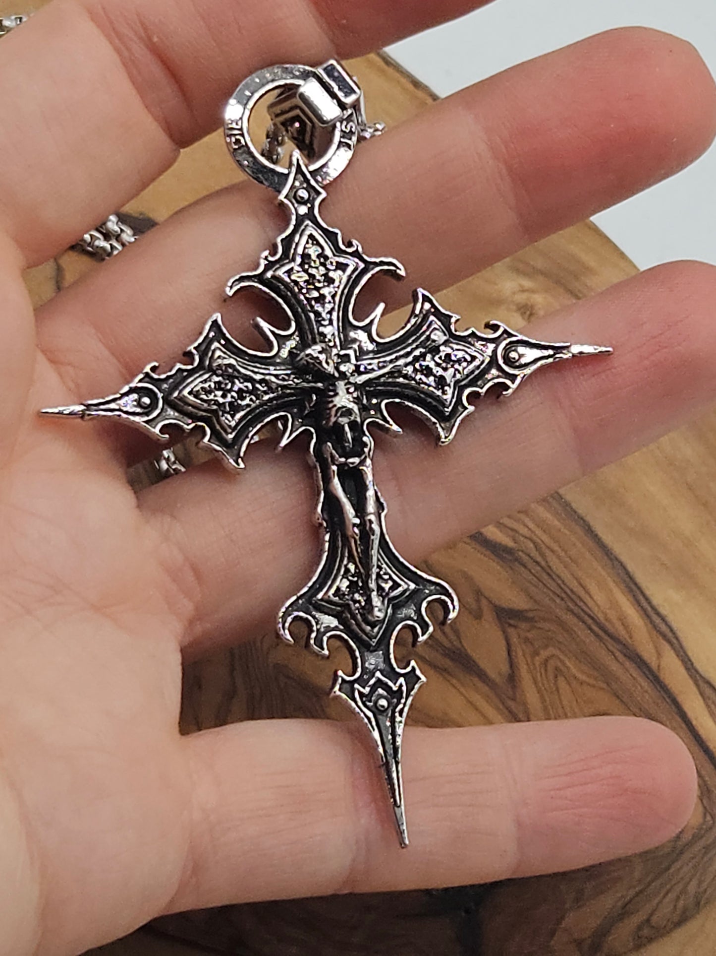 Large Gothic Cross pendant with chain, New K18