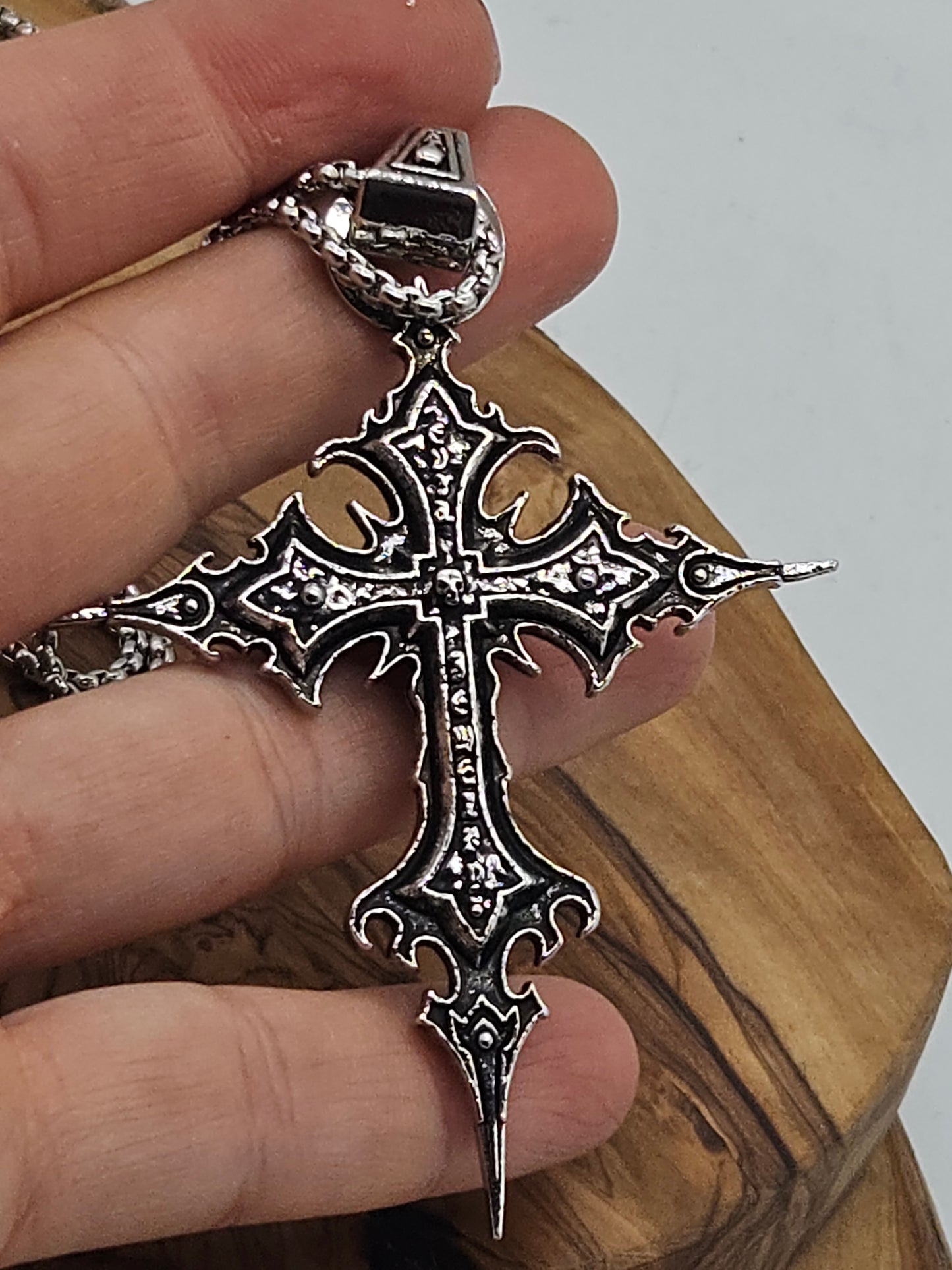 Large Gothic Cross pendant with chain, New K18