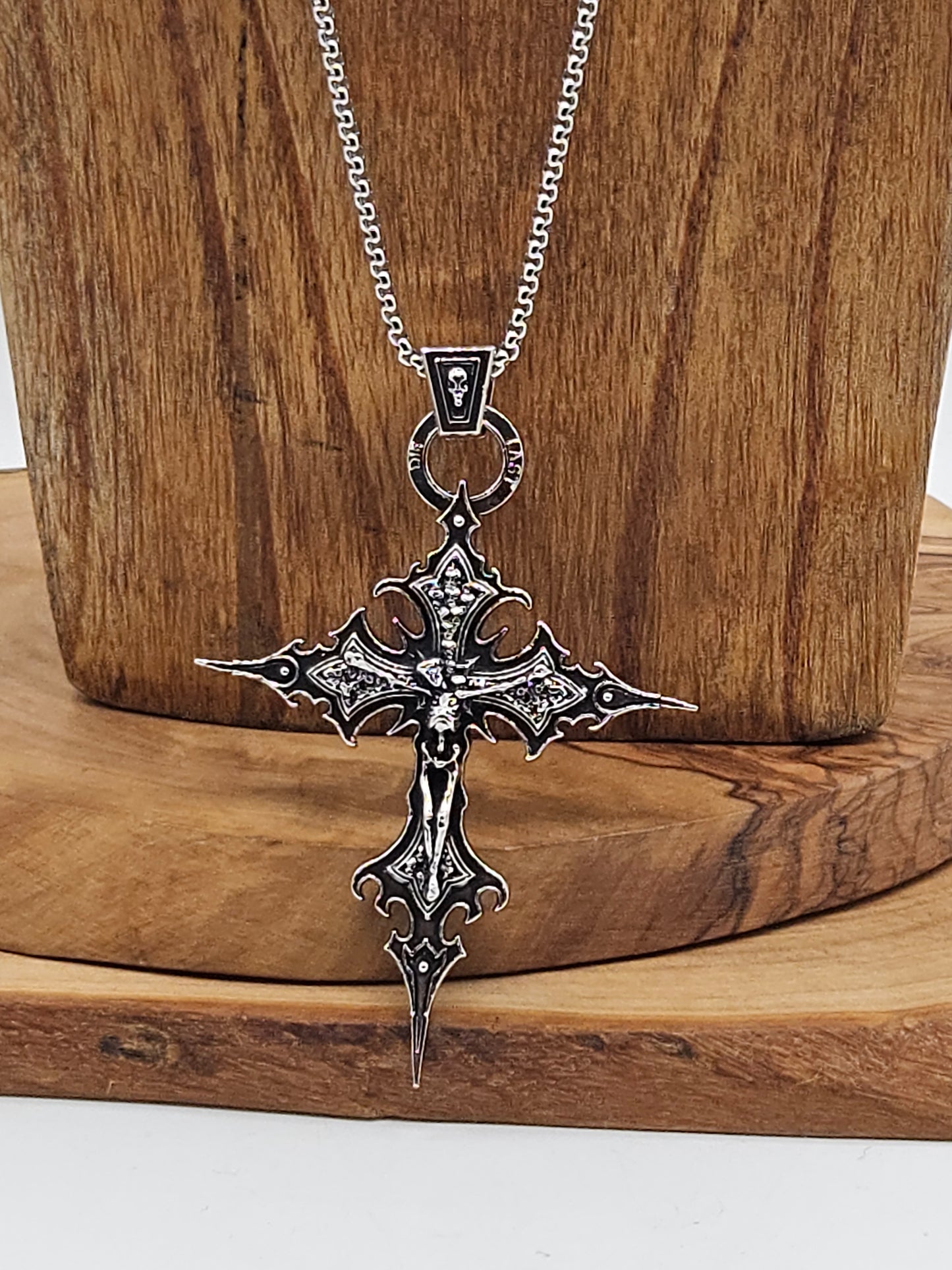 Large Gothic Cross pendant with chain, New K18