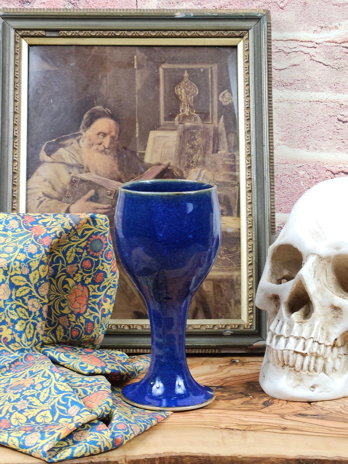Vintage Studio Pottery Fully glazed Royal Blue goblet VGC L2
