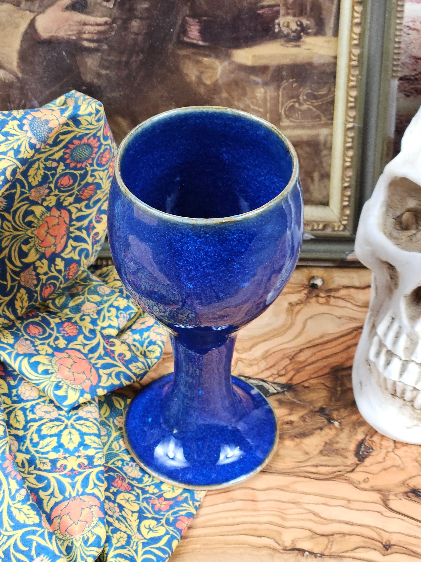 Vintage Studio Pottery Fully glazed Royal Blue goblet VGC L2