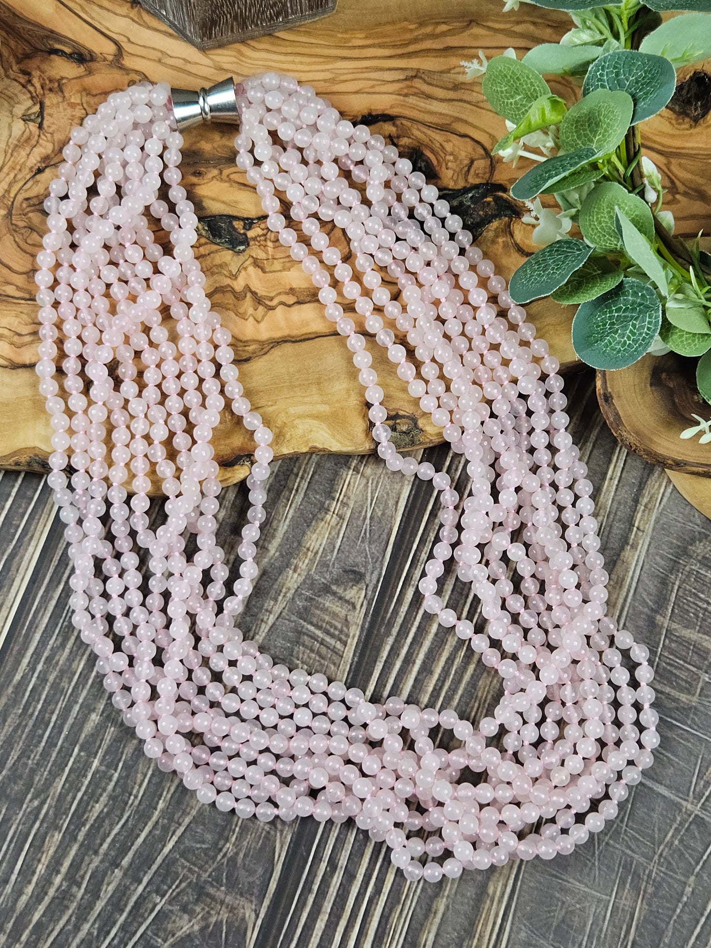 Large vintage heavy (348g) necklace beads made of natural rose quartz, 70cm