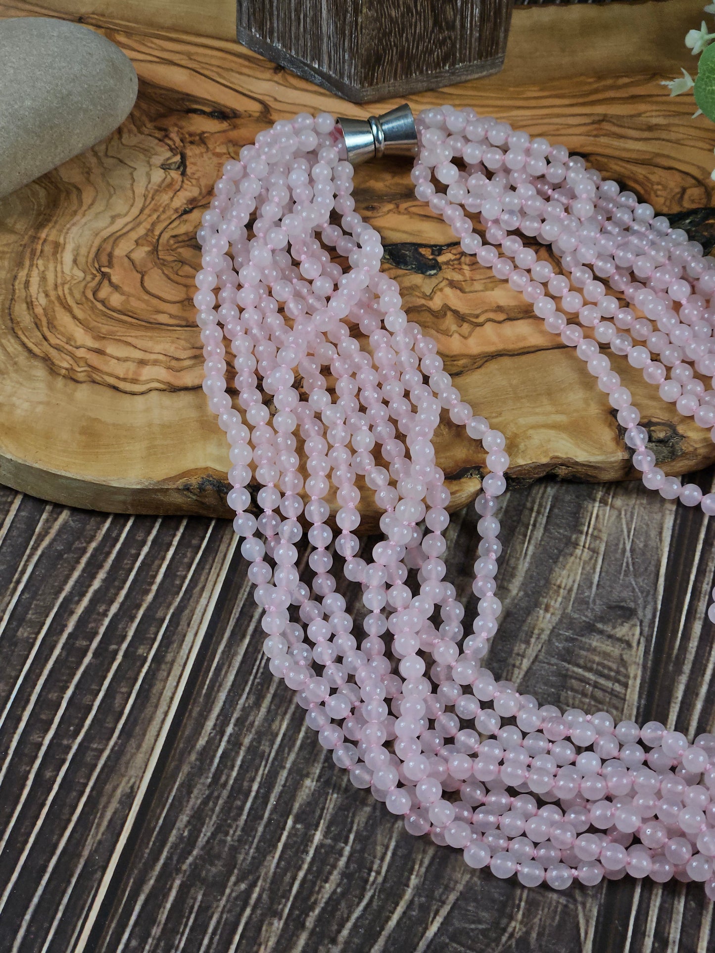 Large vintage heavy (348g) necklace beads made of natural rose quartz, 70cm
