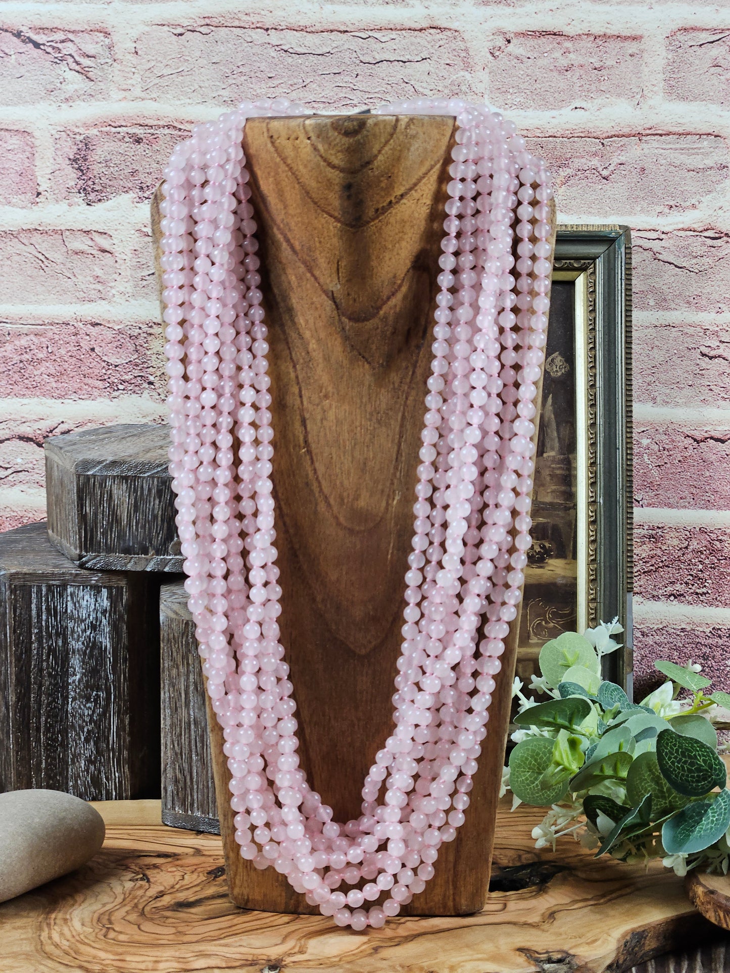 Large vintage heavy (348g) necklace beads made of natural rose quartz, 70cm