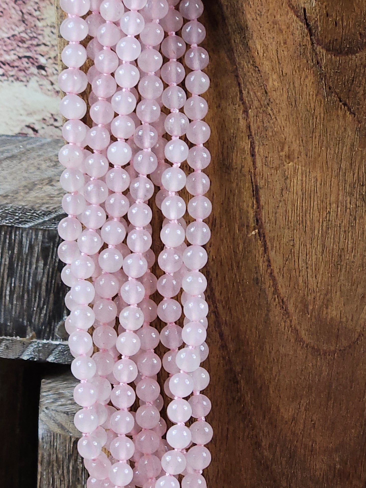 Large vintage heavy (348g) necklace beads made of natural rose quartz, 70cm