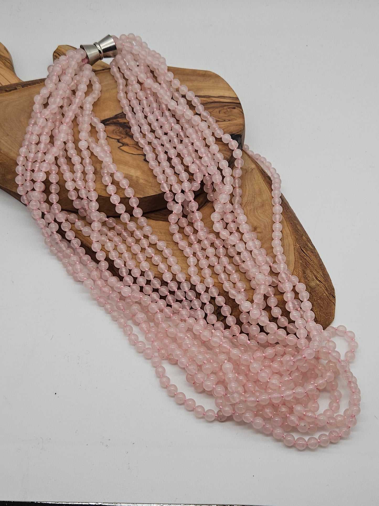 Large vintage heavy (348g) necklace beads made of natural rose quartz, 70cm