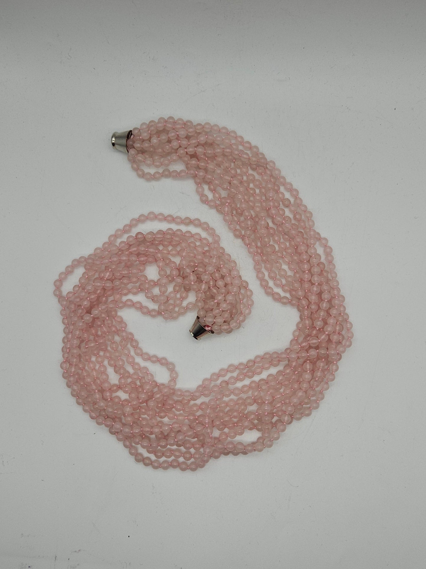 Large vintage heavy (348g) necklace beads made of natural rose quartz, 70cm