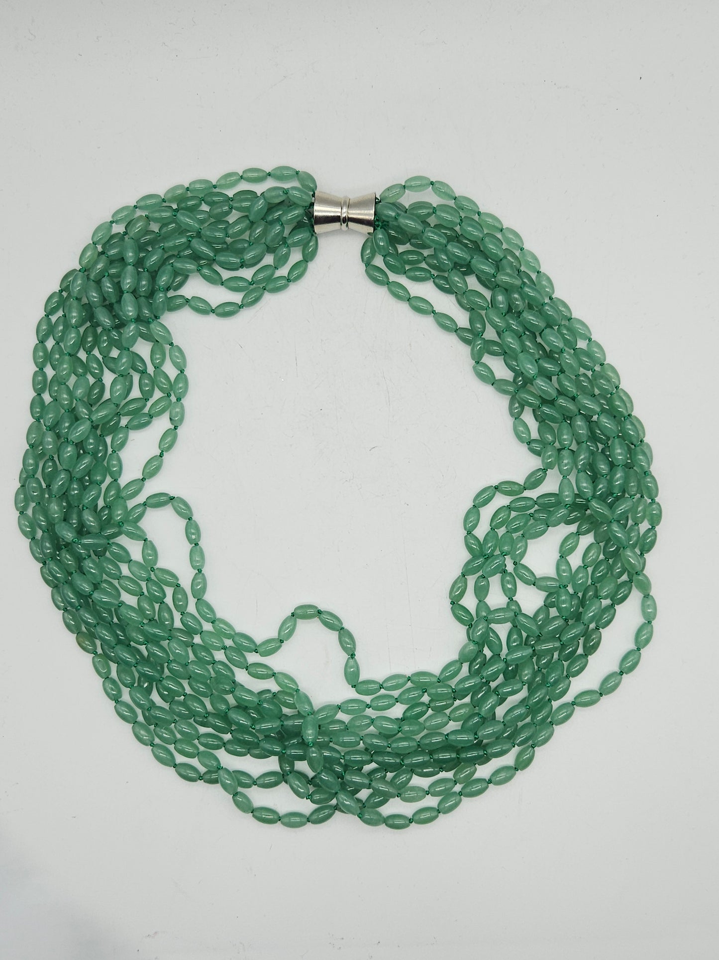 Large vintage heavy (352g) necklace beads made of natural green chalcedony, 70cm