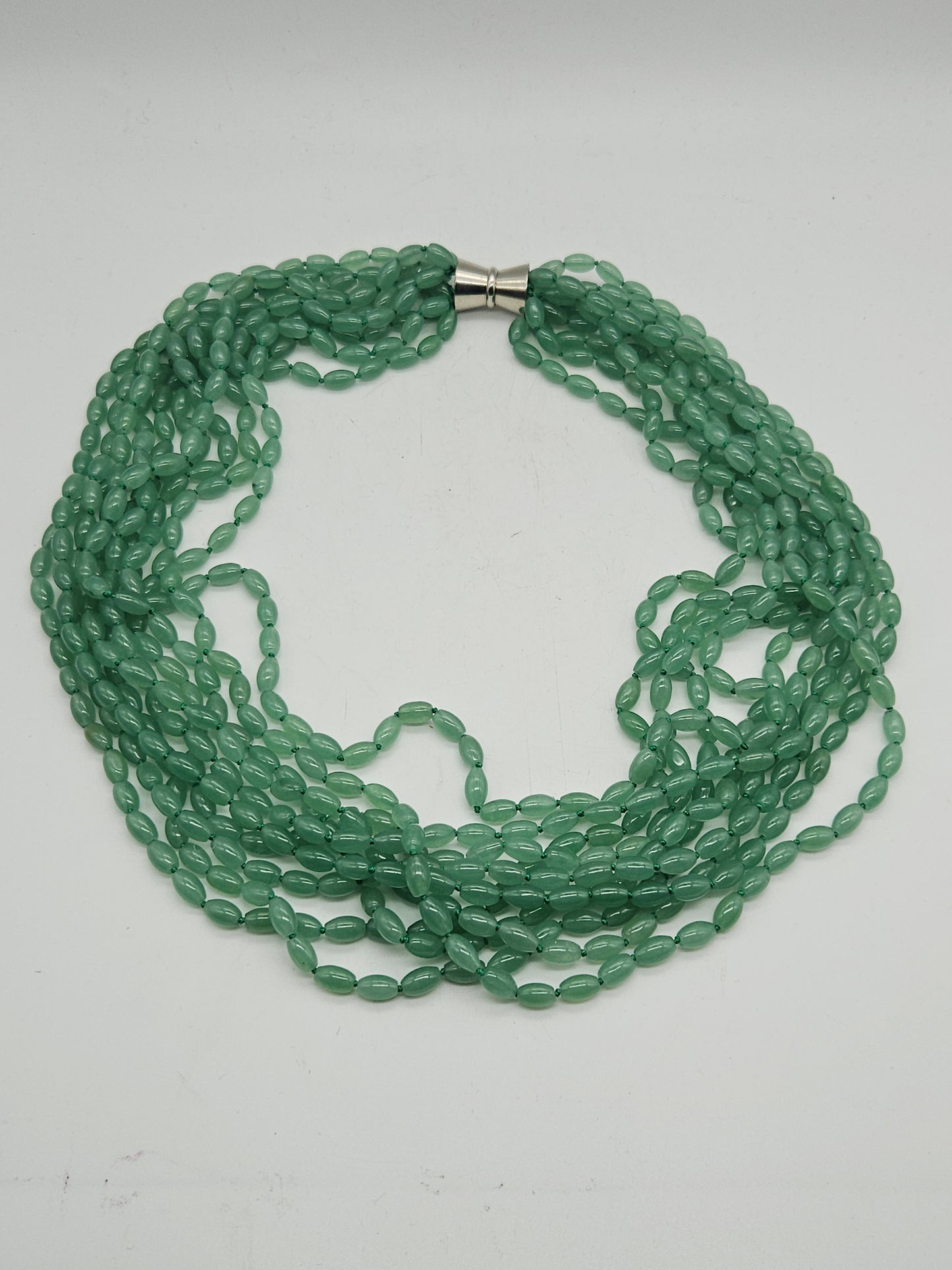 Large vintage heavy (352g) necklace beads made of natural green chalcedony, 70cm