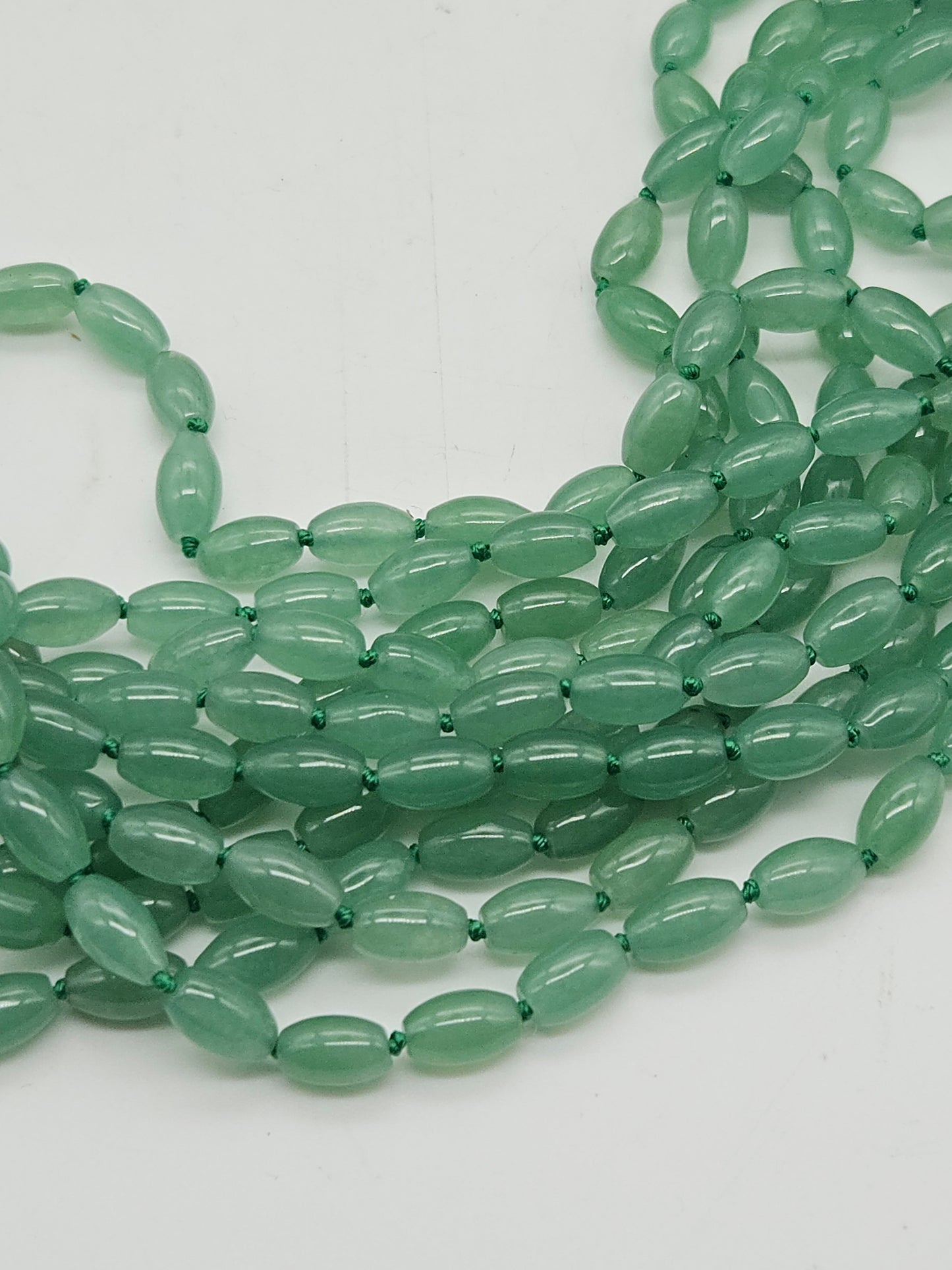 Large vintage heavy (352g) necklace beads made of natural green chalcedony, 70cm