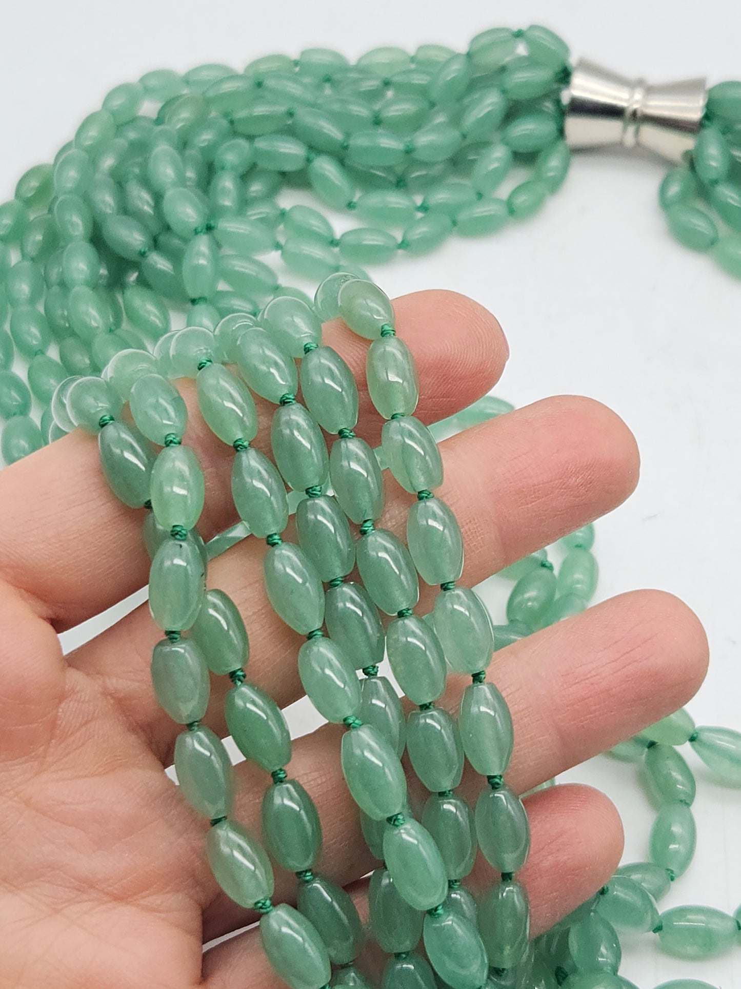 Large vintage heavy (352g) necklace beads made of natural green chalcedony, 70cm