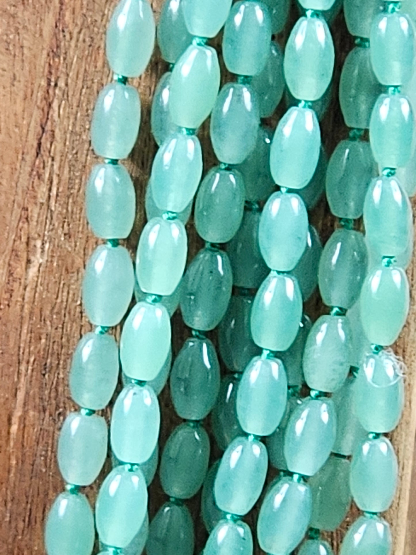 Large vintage heavy (352g) necklace beads made of natural green chalcedony, 70cm