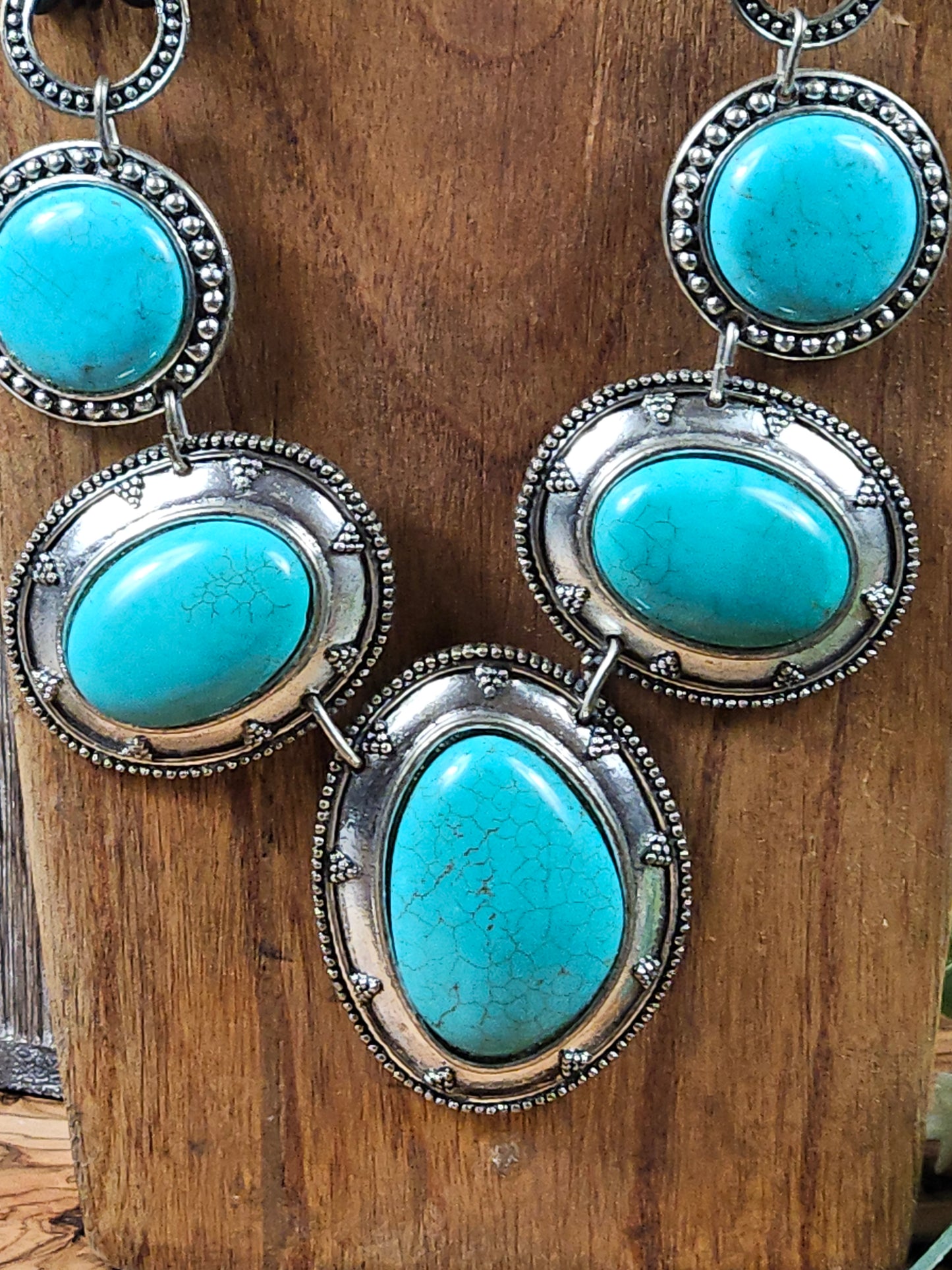 Vintage Massive Ethnic Style Necklace with Faux Blue Turquoise