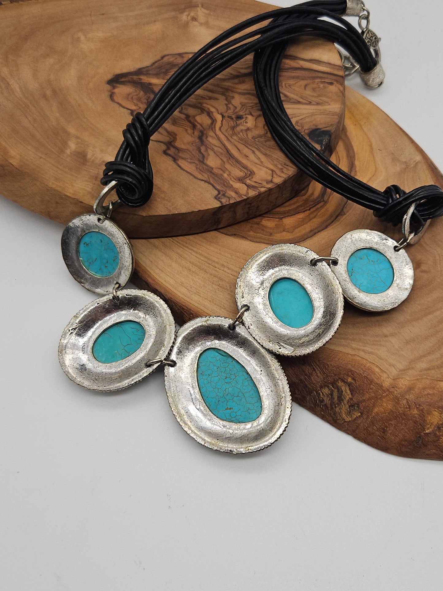 Vintage Massive Ethnic Style Necklace with Faux Blue Turquoise