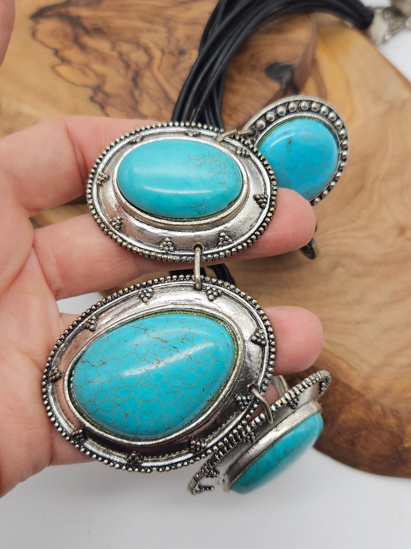Vintage Massive Ethnic Style Necklace with Faux Blue Turquoise