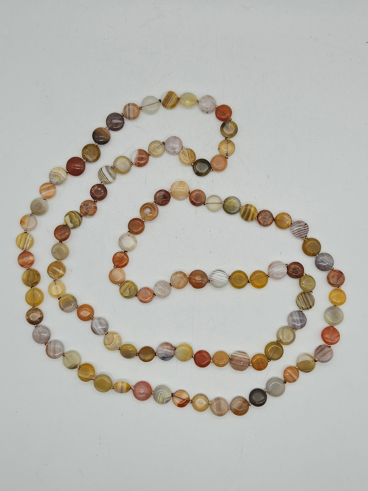 Extra long Beaded necklace made of natural agate, VGC, L900