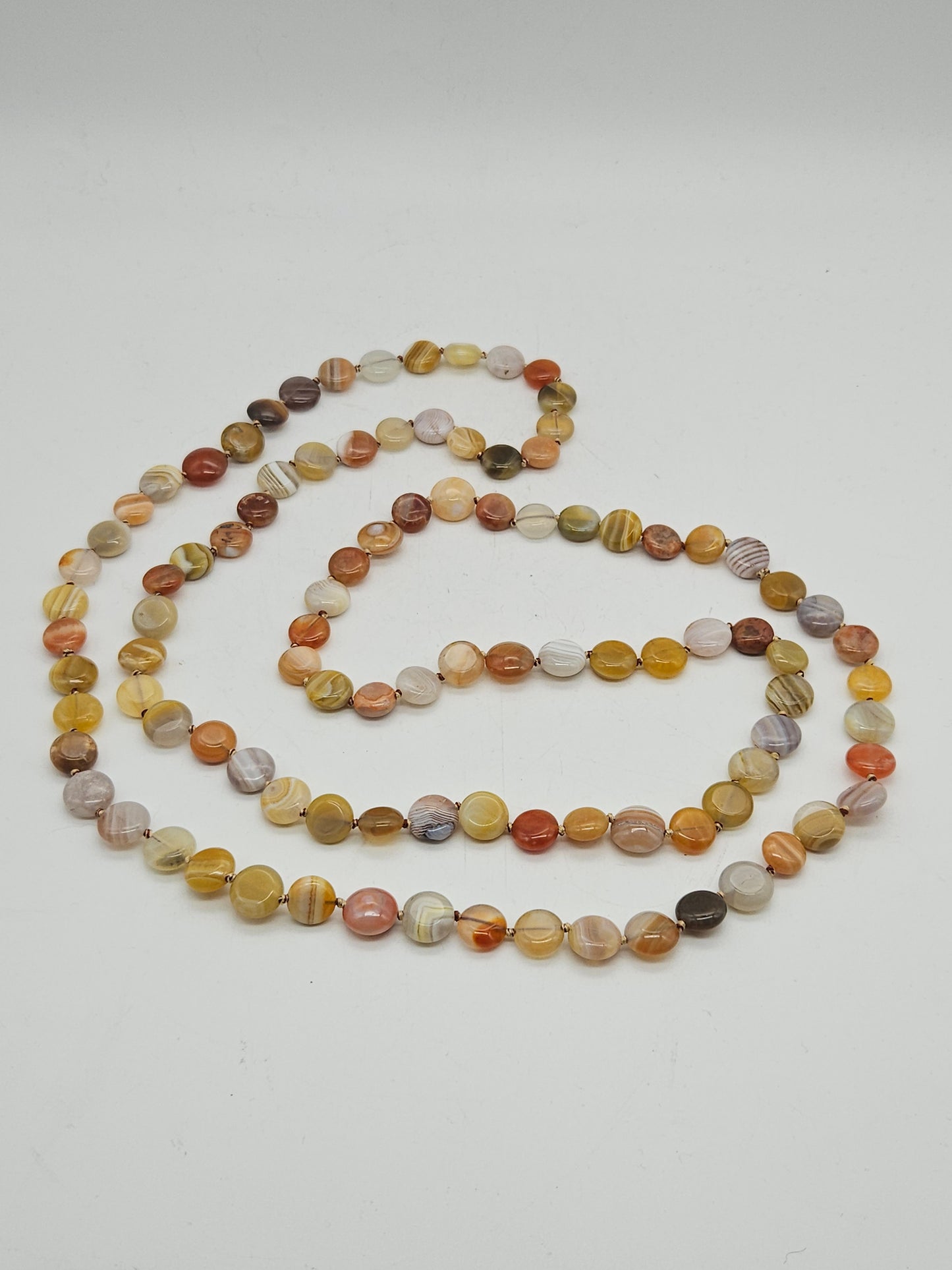 Extra long Beaded necklace made of natural agate, VGC, L900