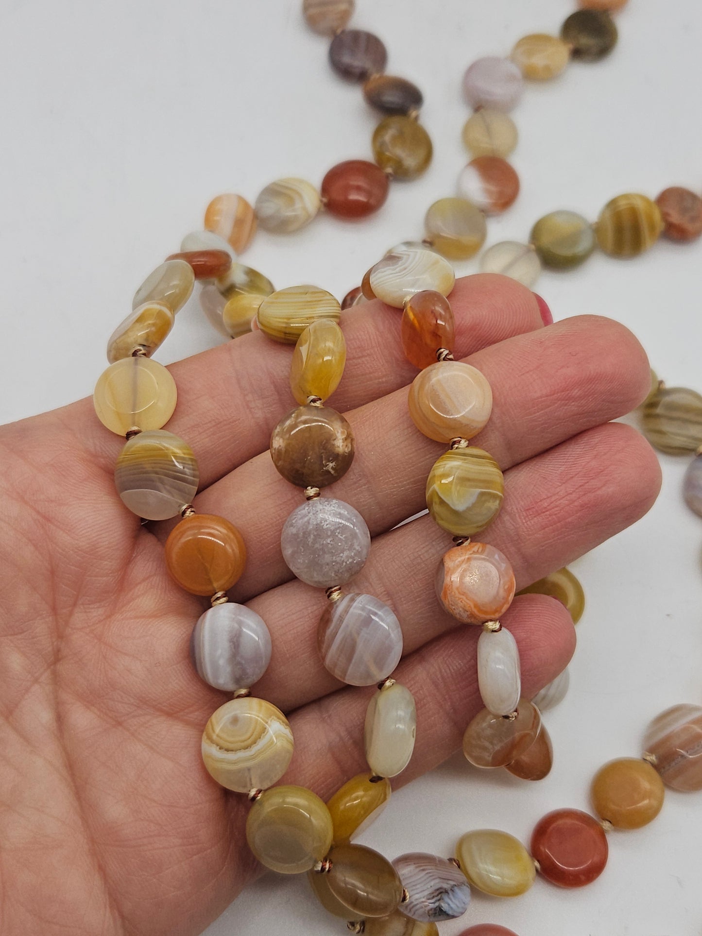 Extra long Beaded necklace made of natural agate, VGC, L900