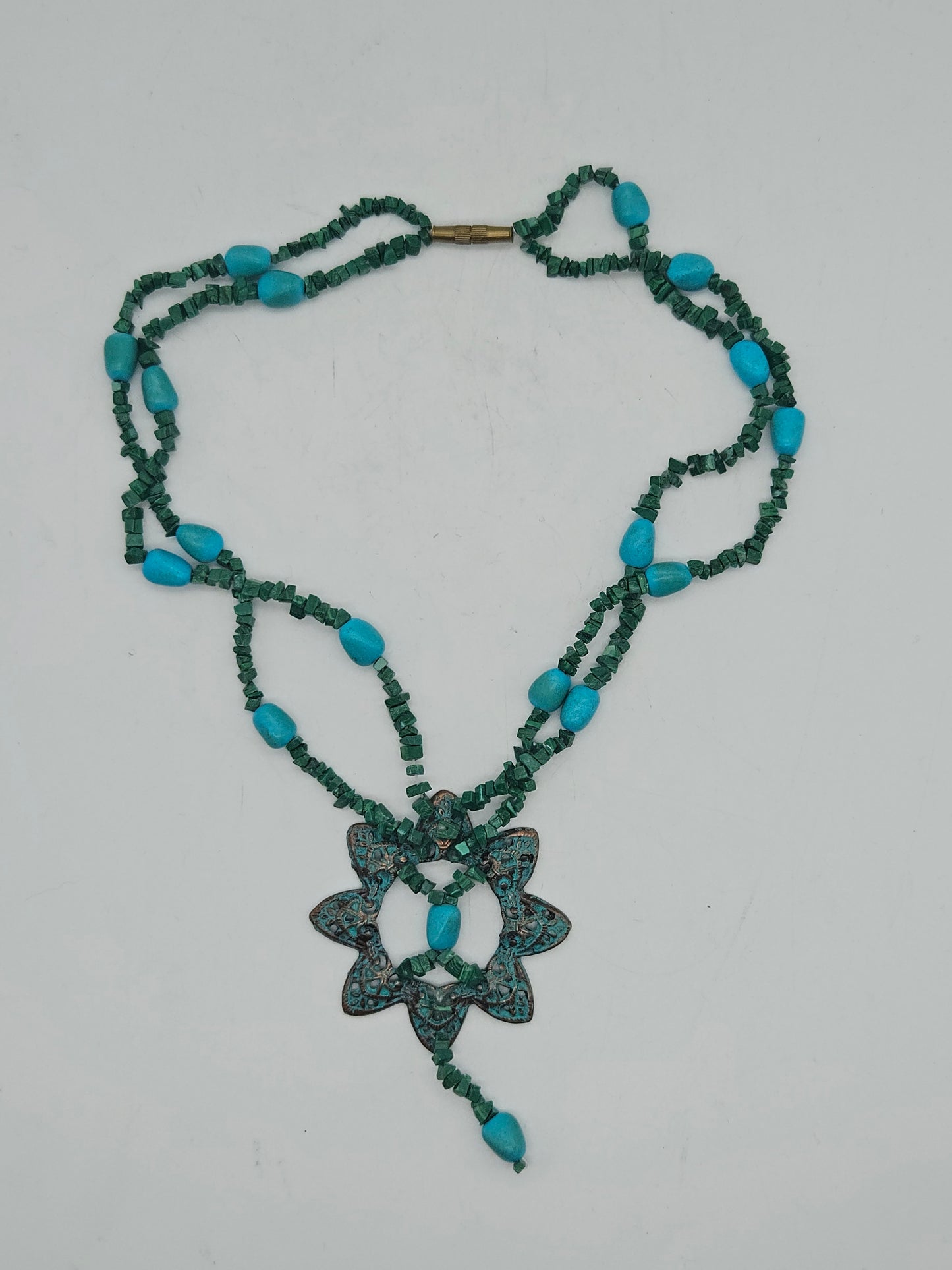 Vintage Ethnic Style Necklace with Faux Blue Turquoise and malachite.