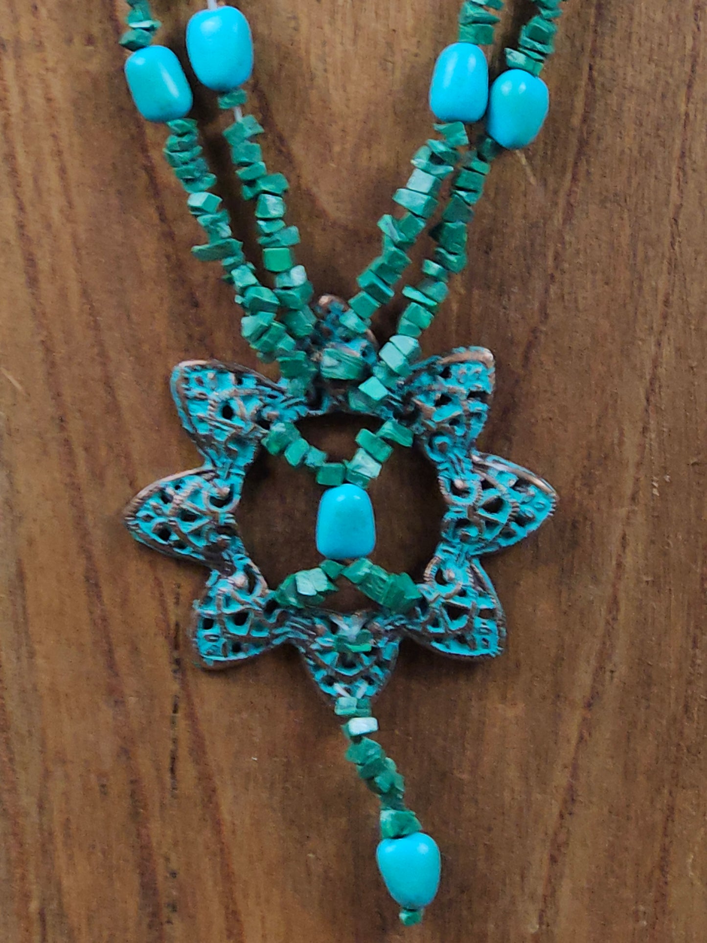 Vintage Ethnic Style Necklace with Faux Blue Turquoise and malachite.