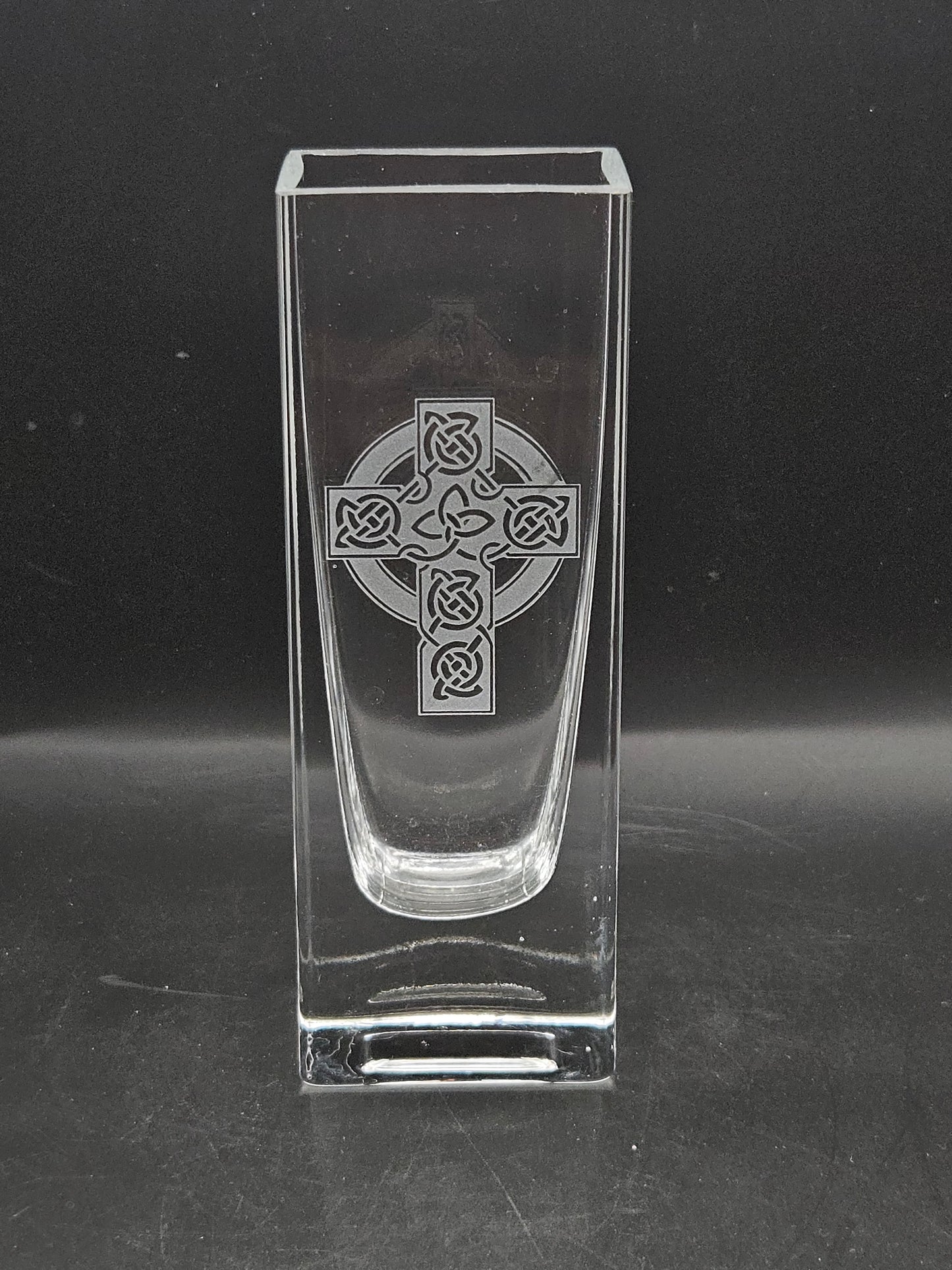 Vintage small glass vase with Celtic Cross