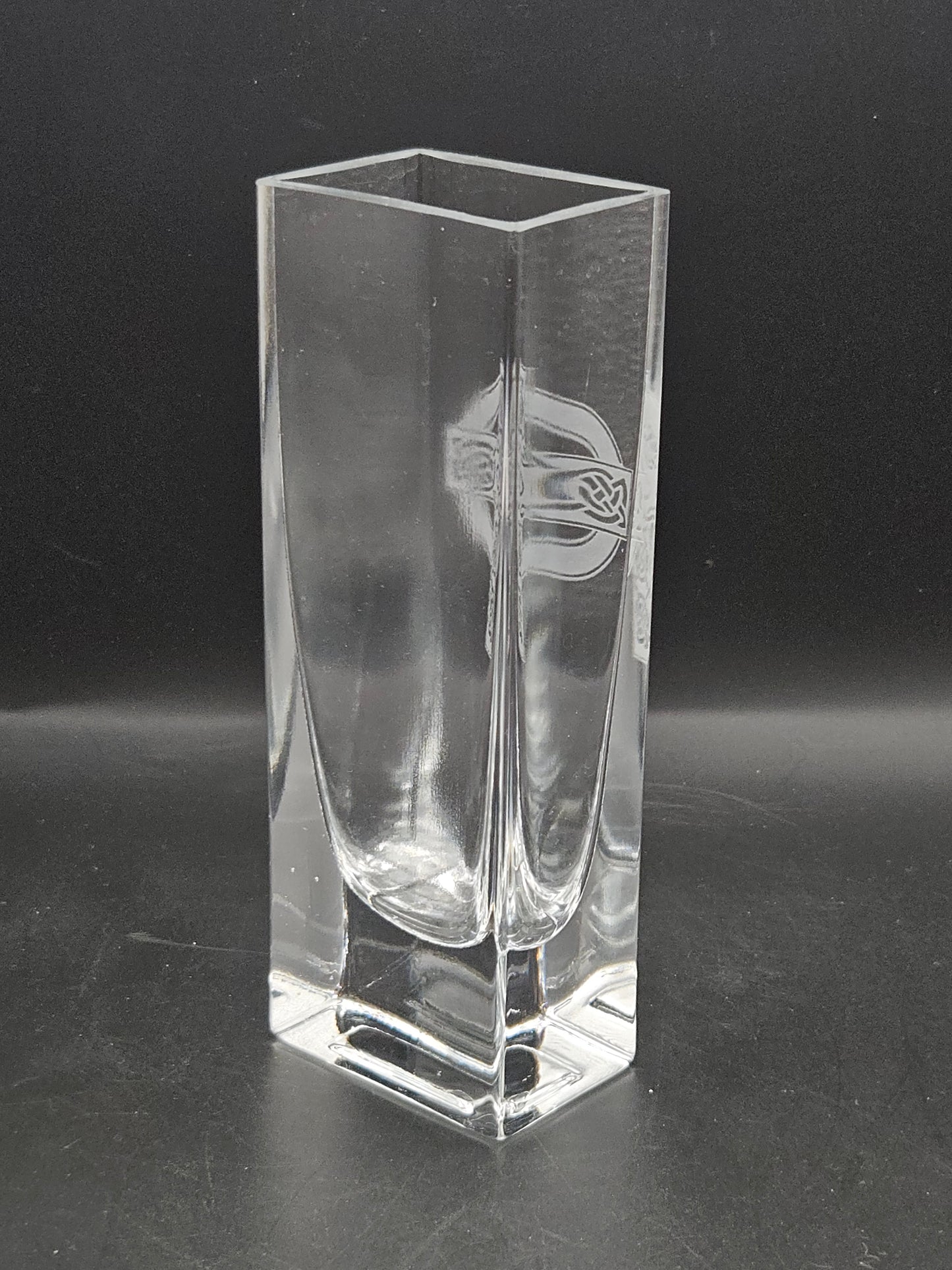Vintage small glass vase with Celtic Cross