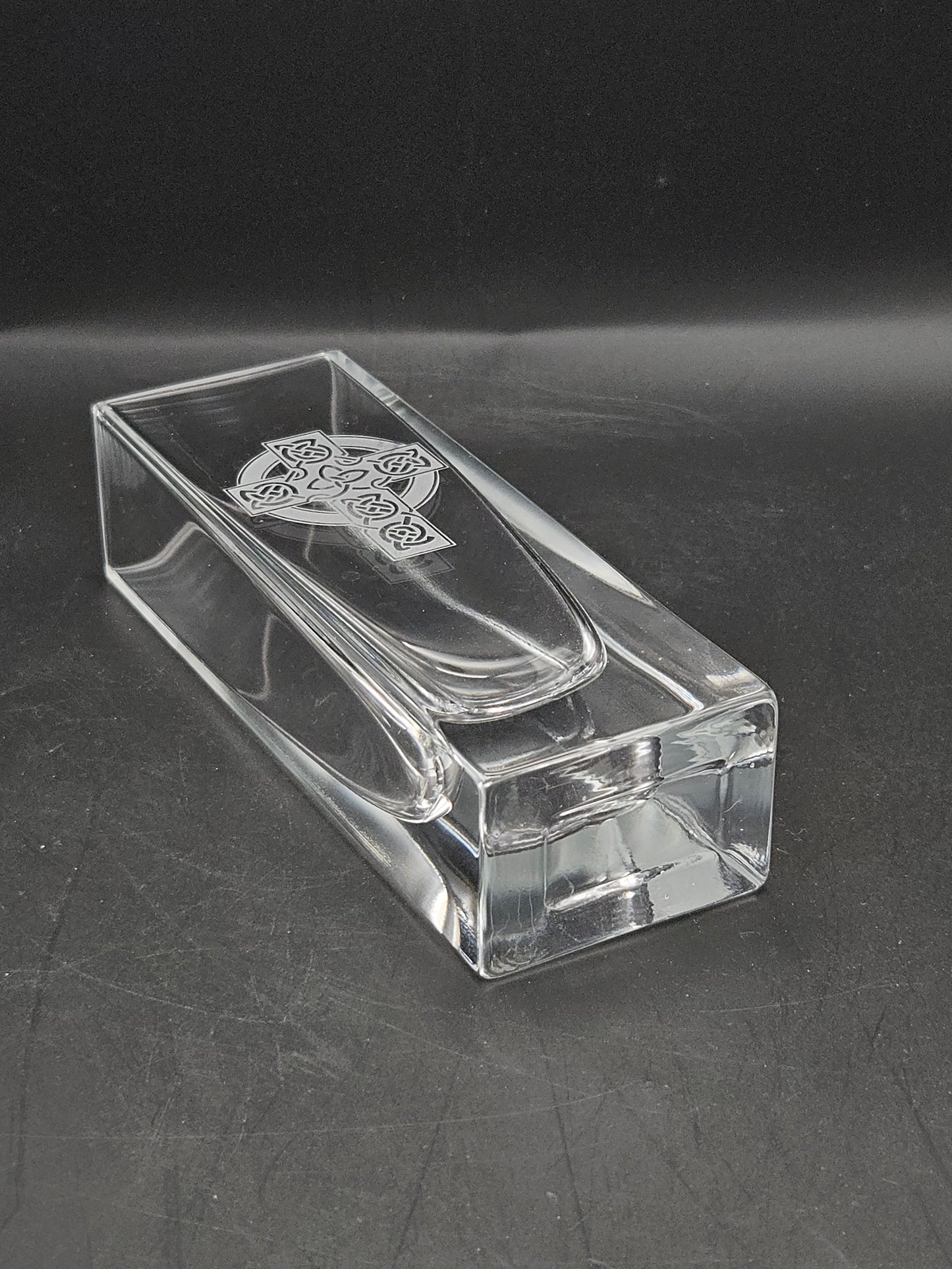 Vintage small glass vase with Celtic Cross