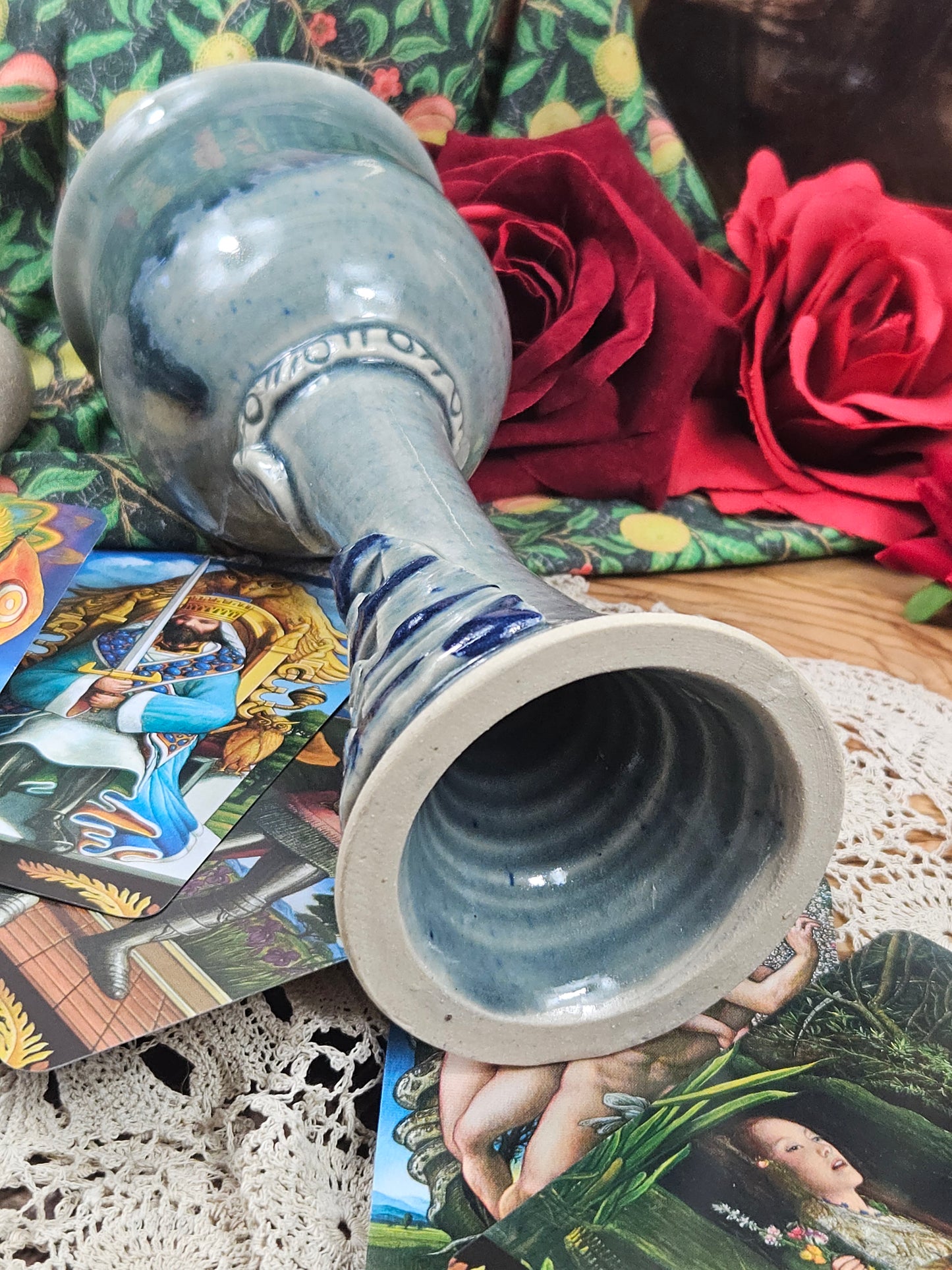 Vintage Studio Pottery Beautifully glazed Blue Tall goblet with VGC