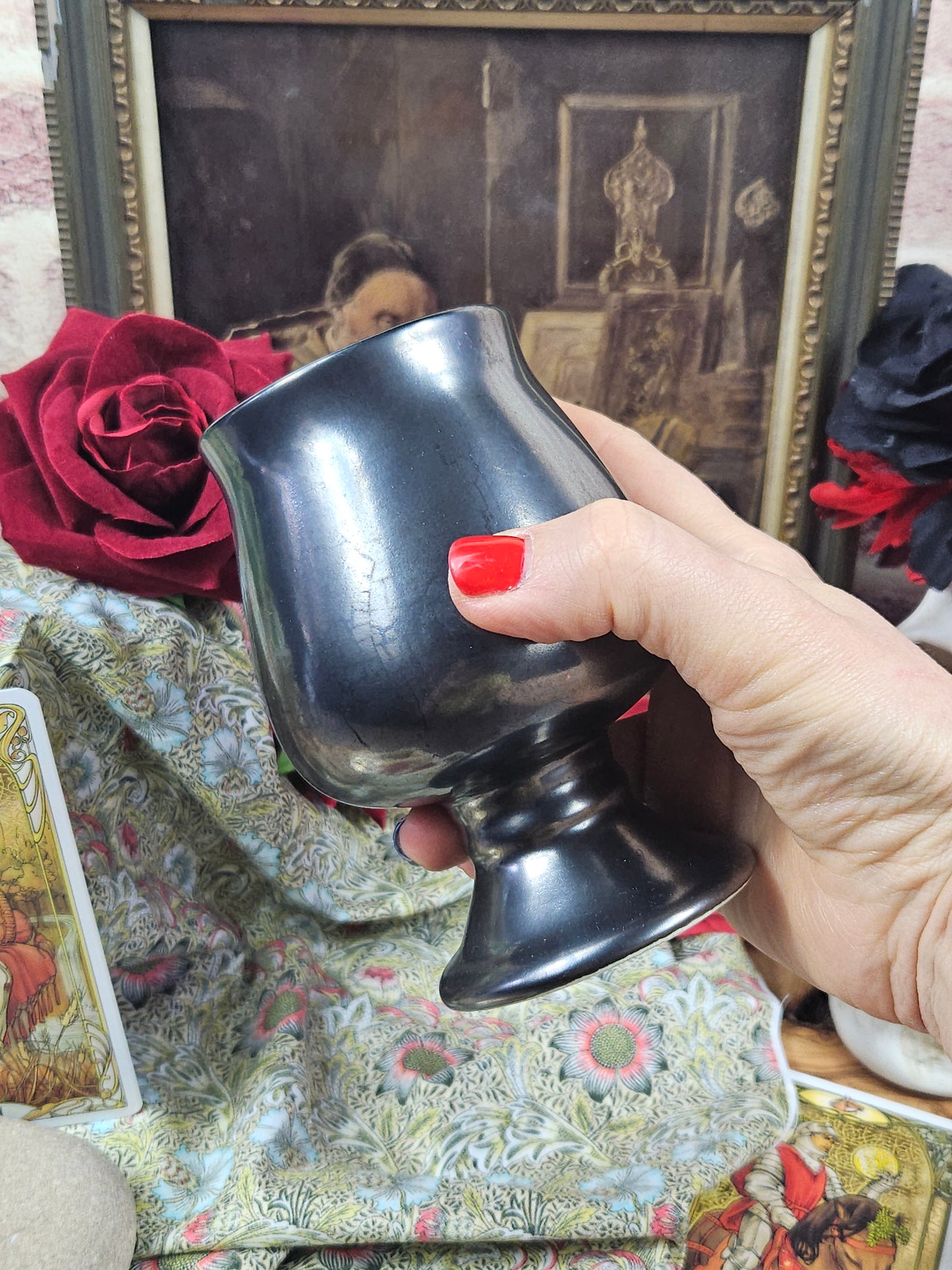 Vintage Studio Pottery Beautifully Metal-like glazed goblet VGC