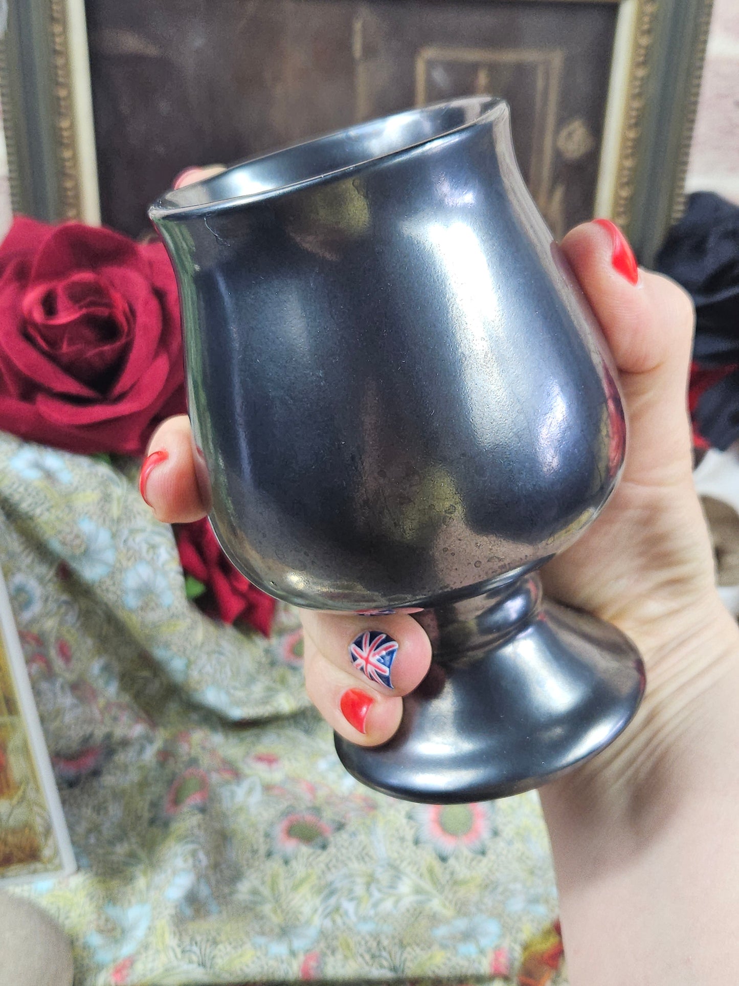 Vintage Studio Pottery Beautifully Metal-like glazed goblet VGC