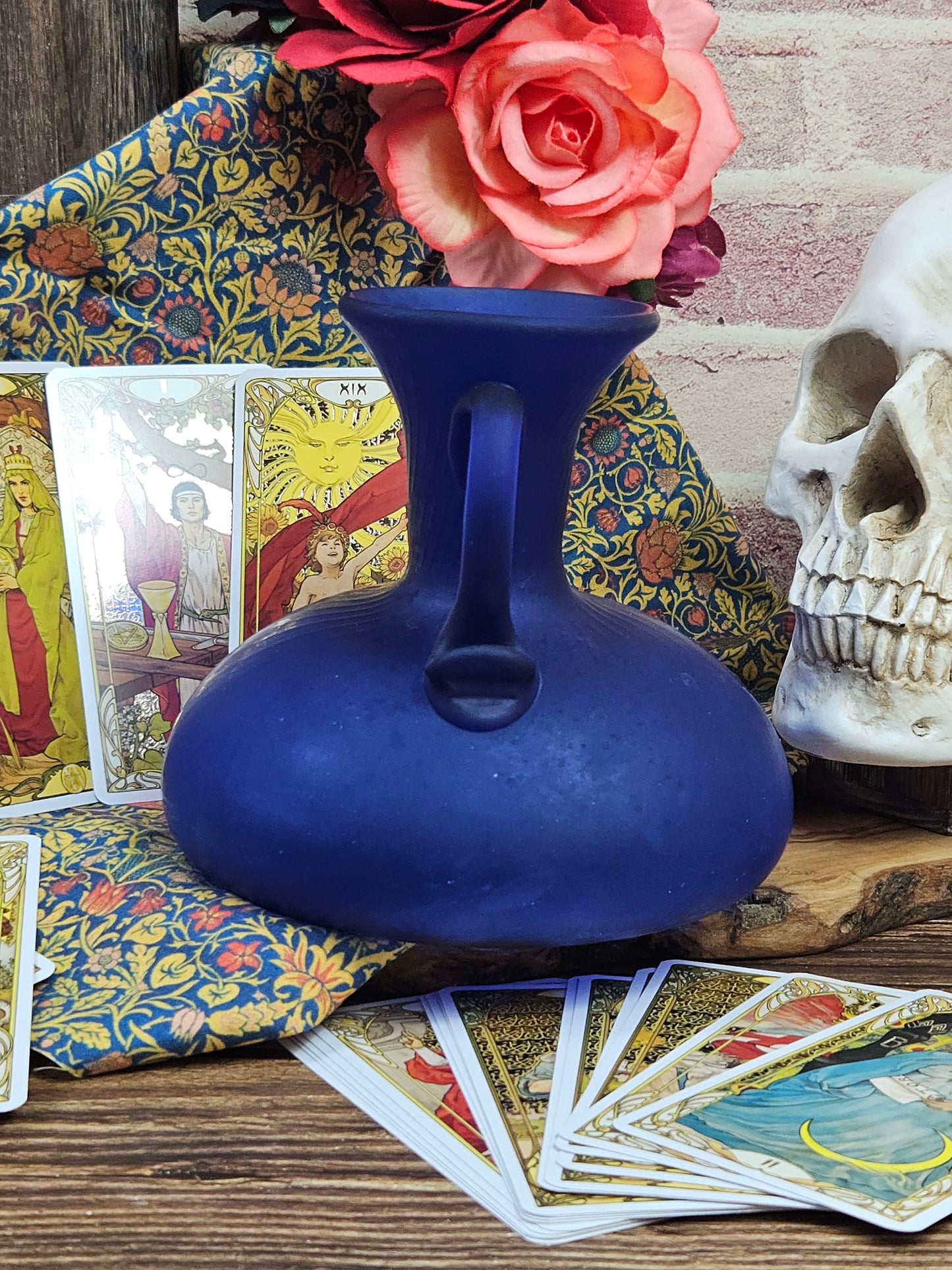 Vintage Blue Matte Finish Glass Bottle or Vase